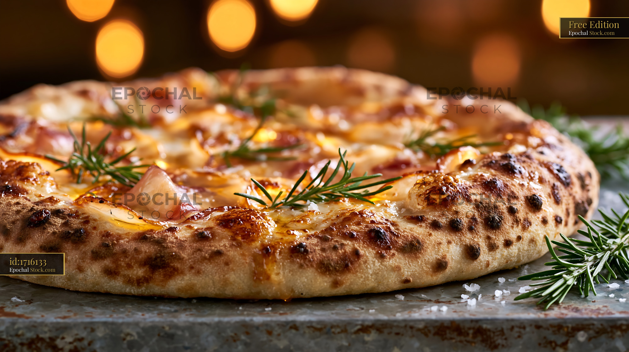 Lardo di colonnata pizza with fresh rosemary and sea salt - stock photo