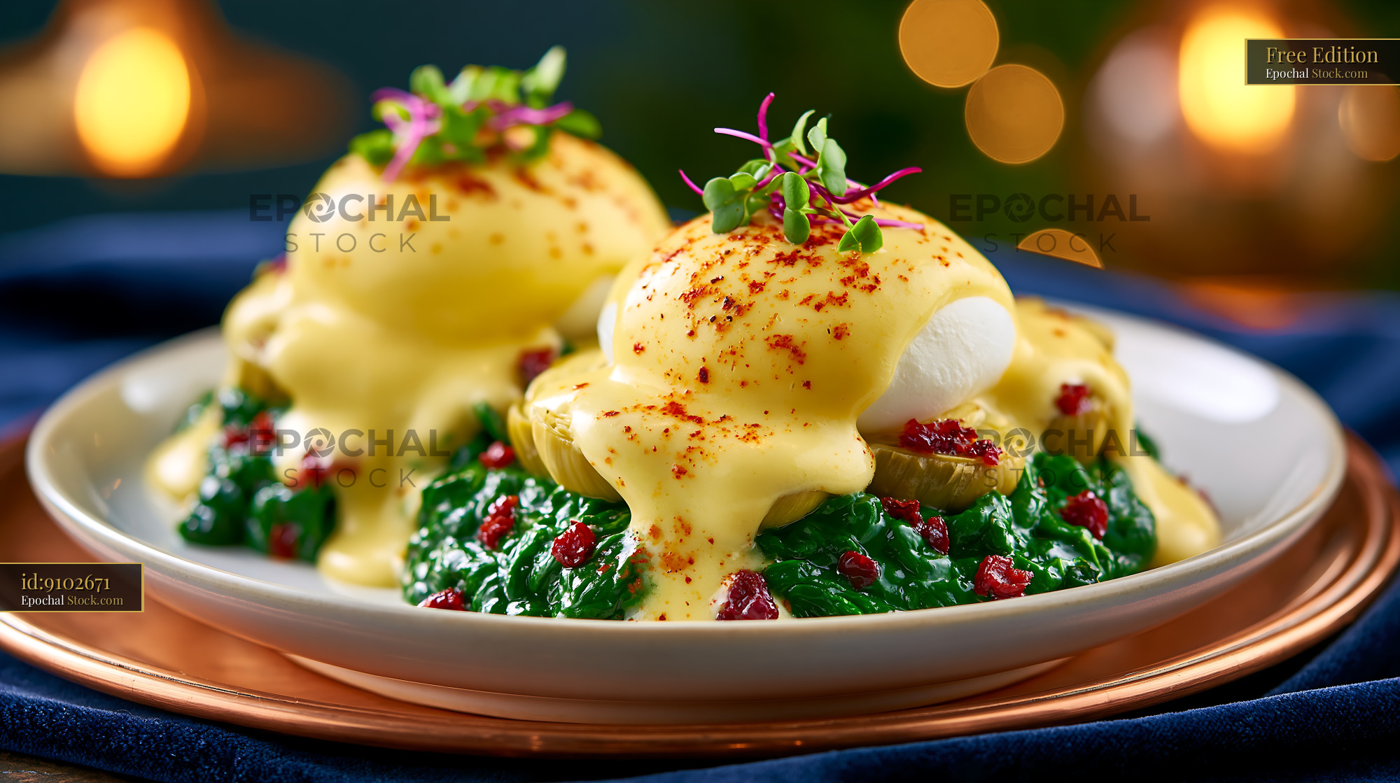 Gourmet eggs sardou with poached eggs and creamy hollandaise sauce - stock photo