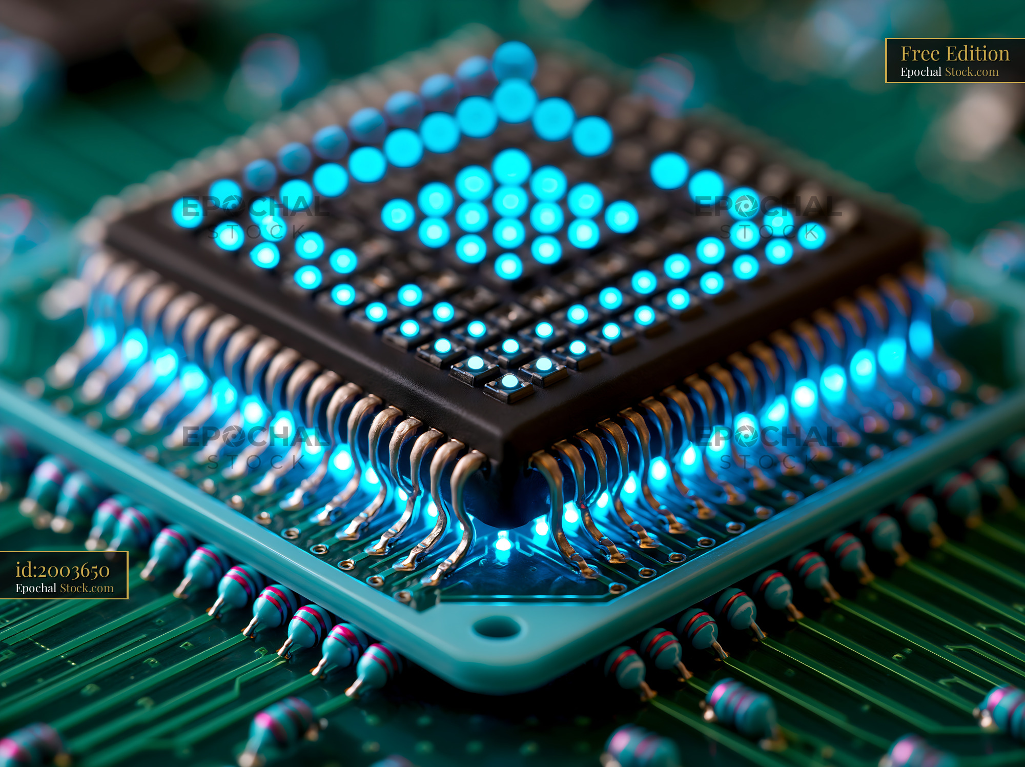 High density cmos multielectrode array on a green circuit board - stock photo