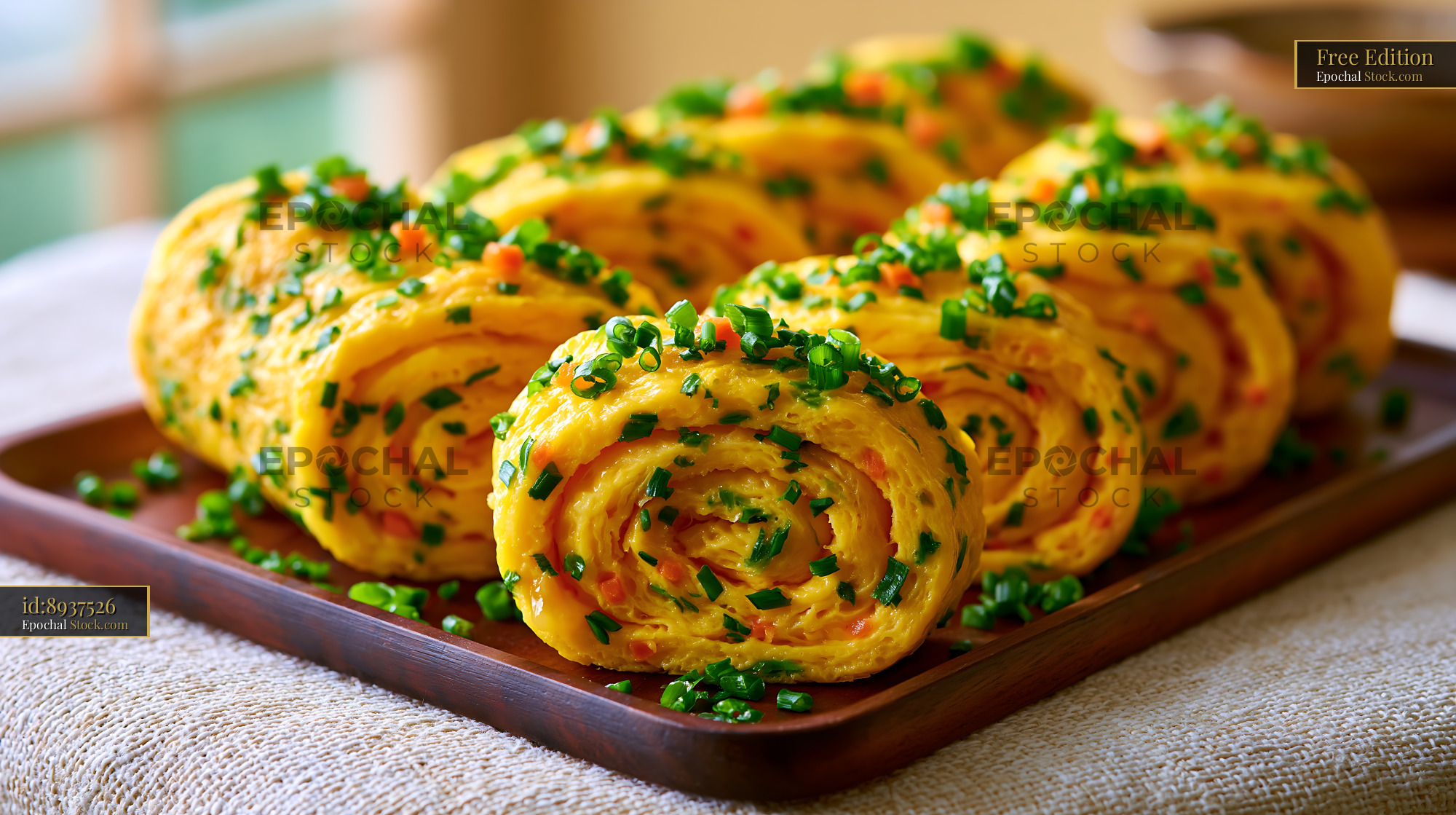 Traditional Korean rolled omelette gyeran-mari with scallions - stock photo