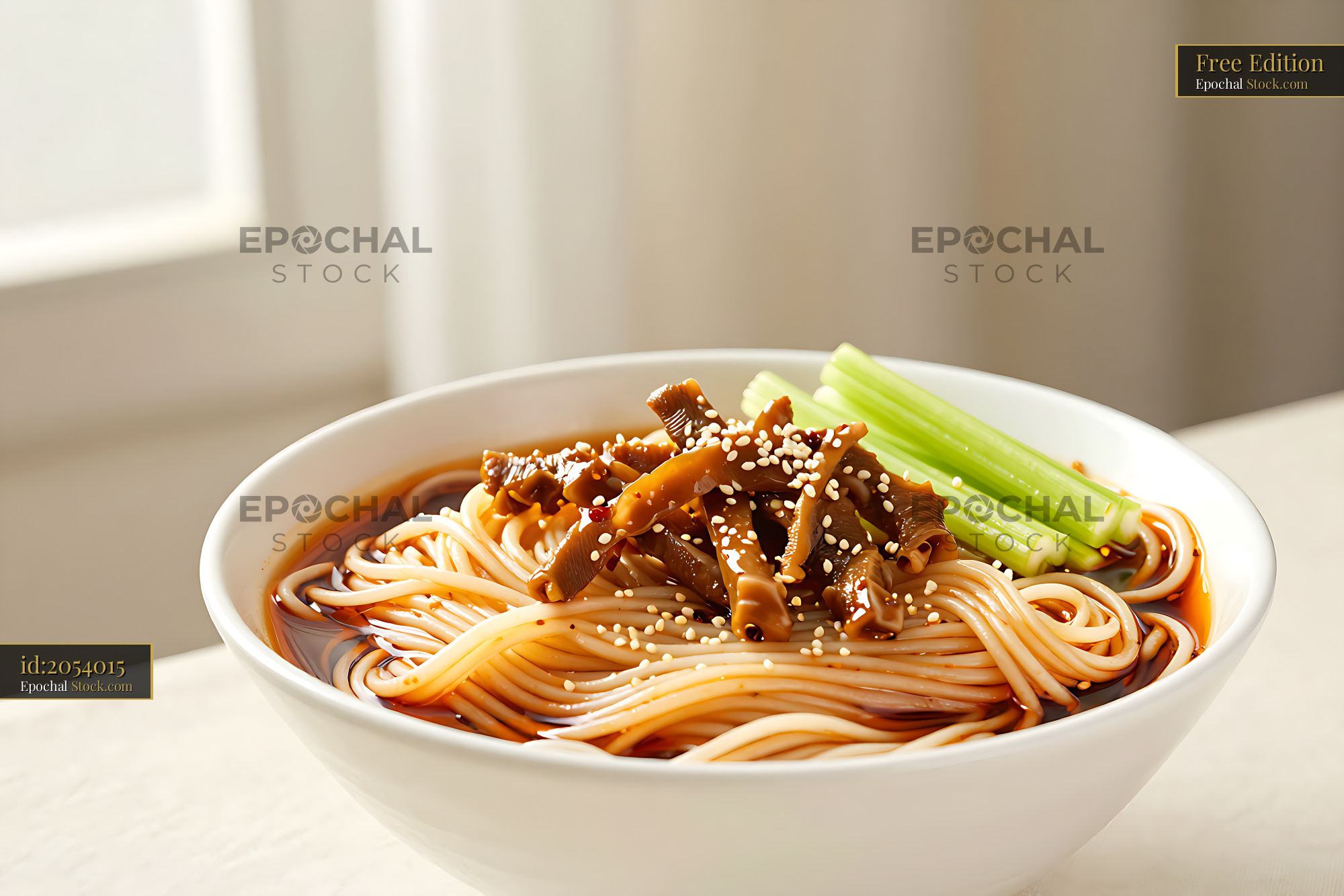 Authentic Fu Qi Fei Pian Mian spicy beef noodles in a white bowl - stock photo