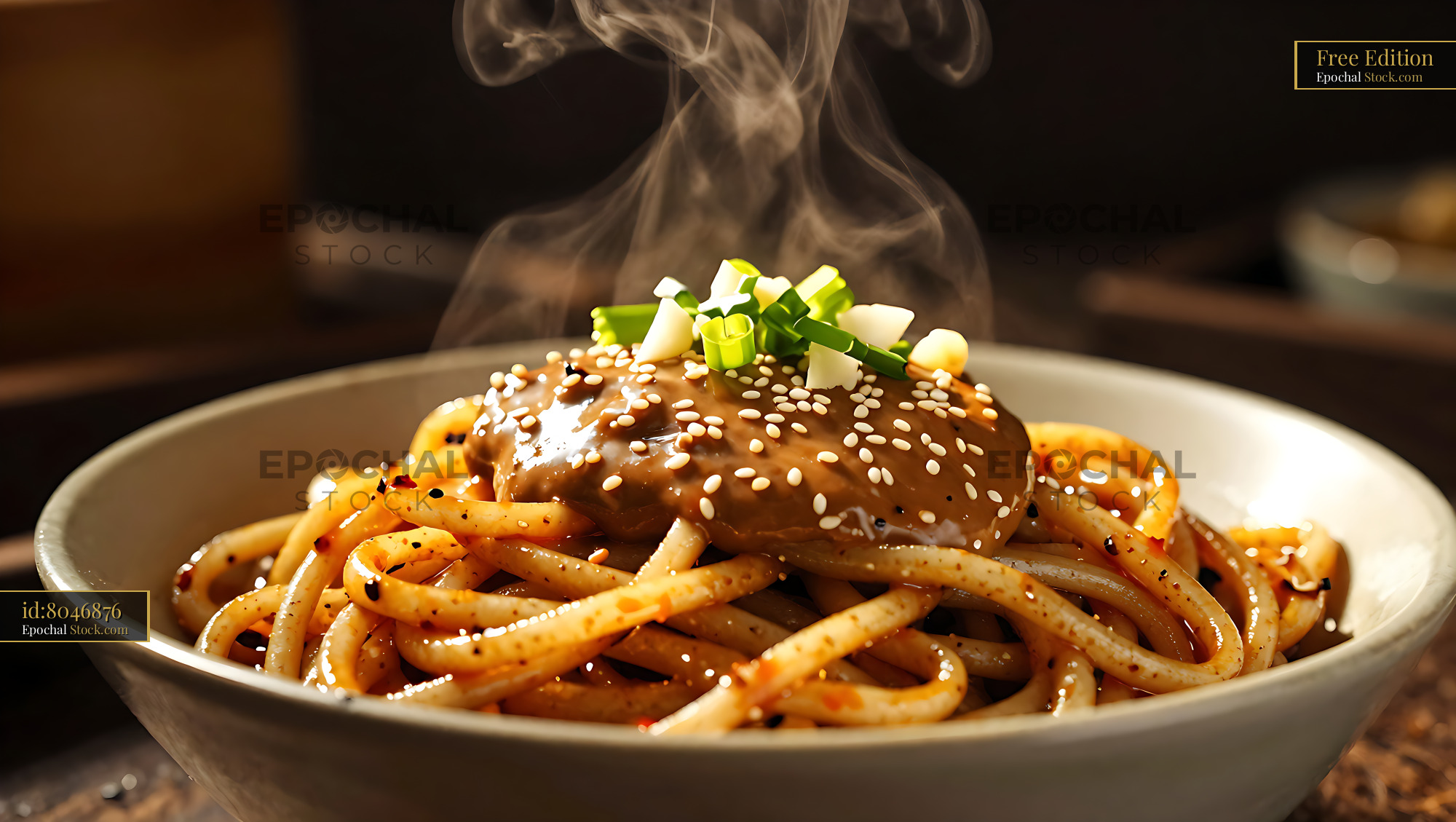 Steaming bowl of authentic Wuhan Re Gan Mian hot dry noodles - stock photo