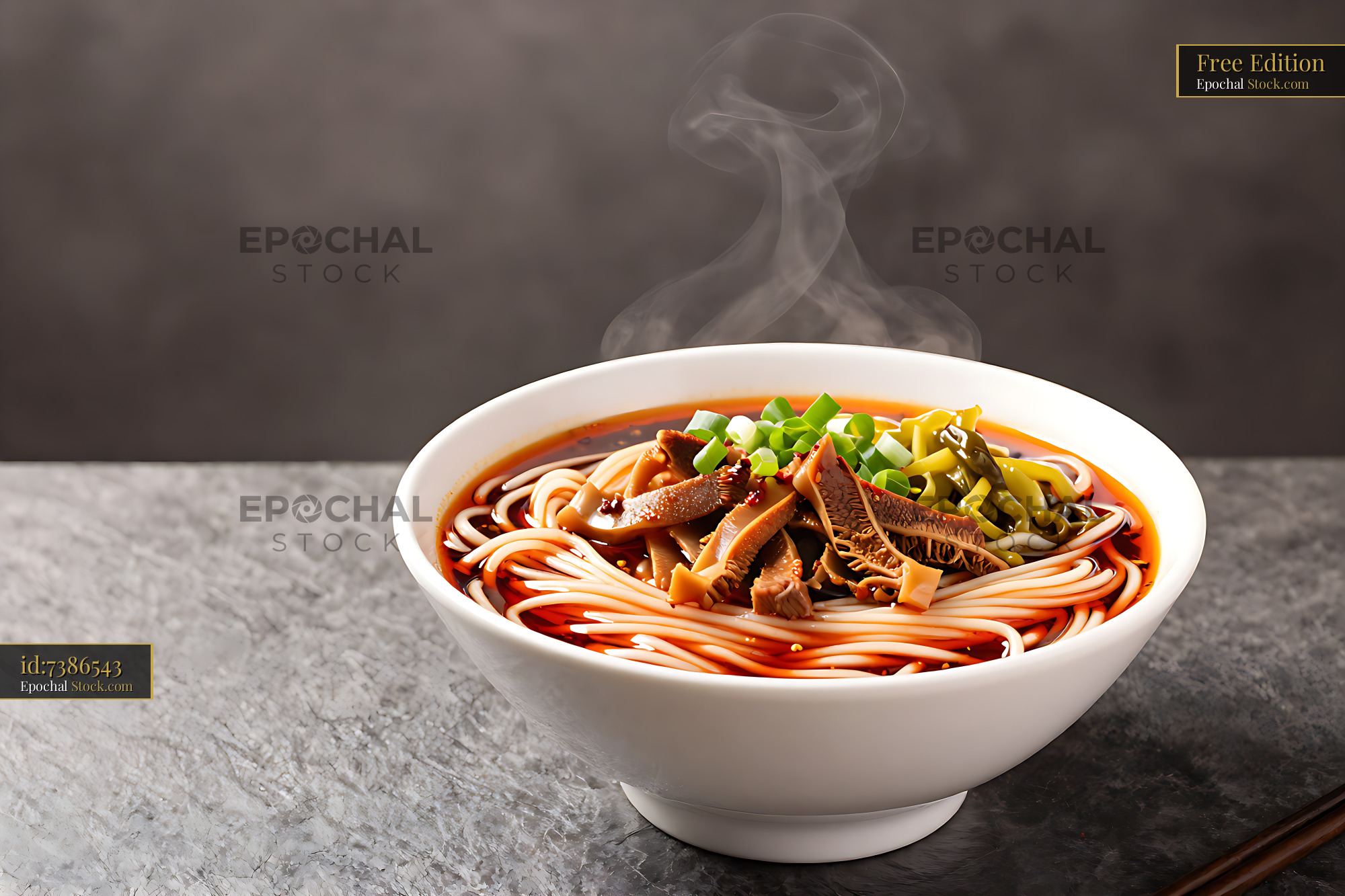 Xiangyang Niu Rou Mian beef noodle soup with spicy chili oil - stock photo