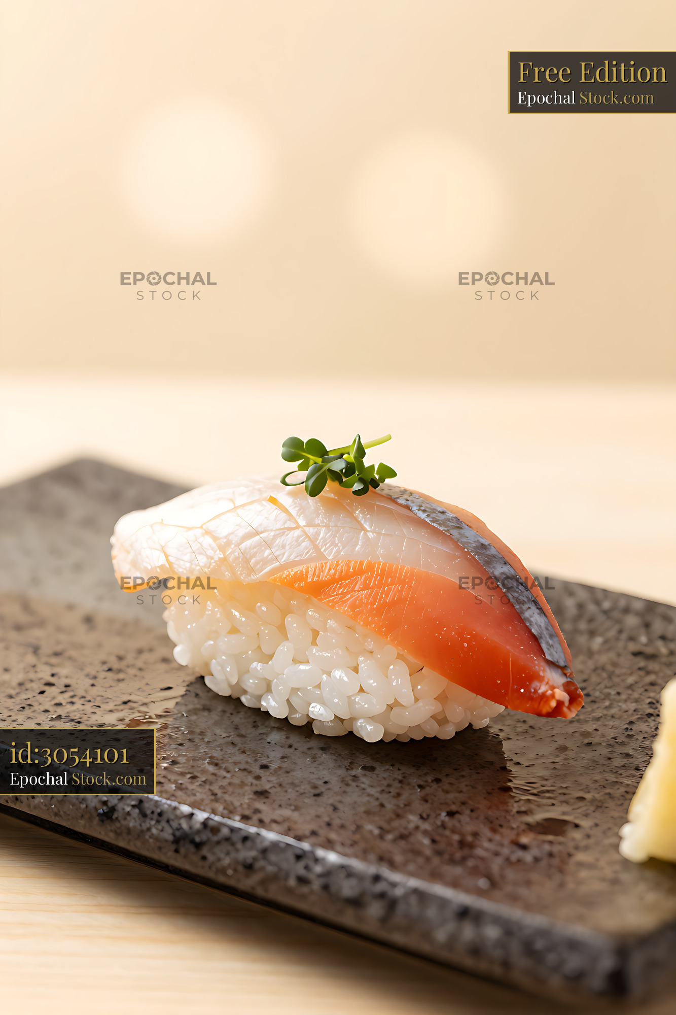 Fresh Hokkigai Nigiri surf clam sushi on a dark stone plate - stock photo