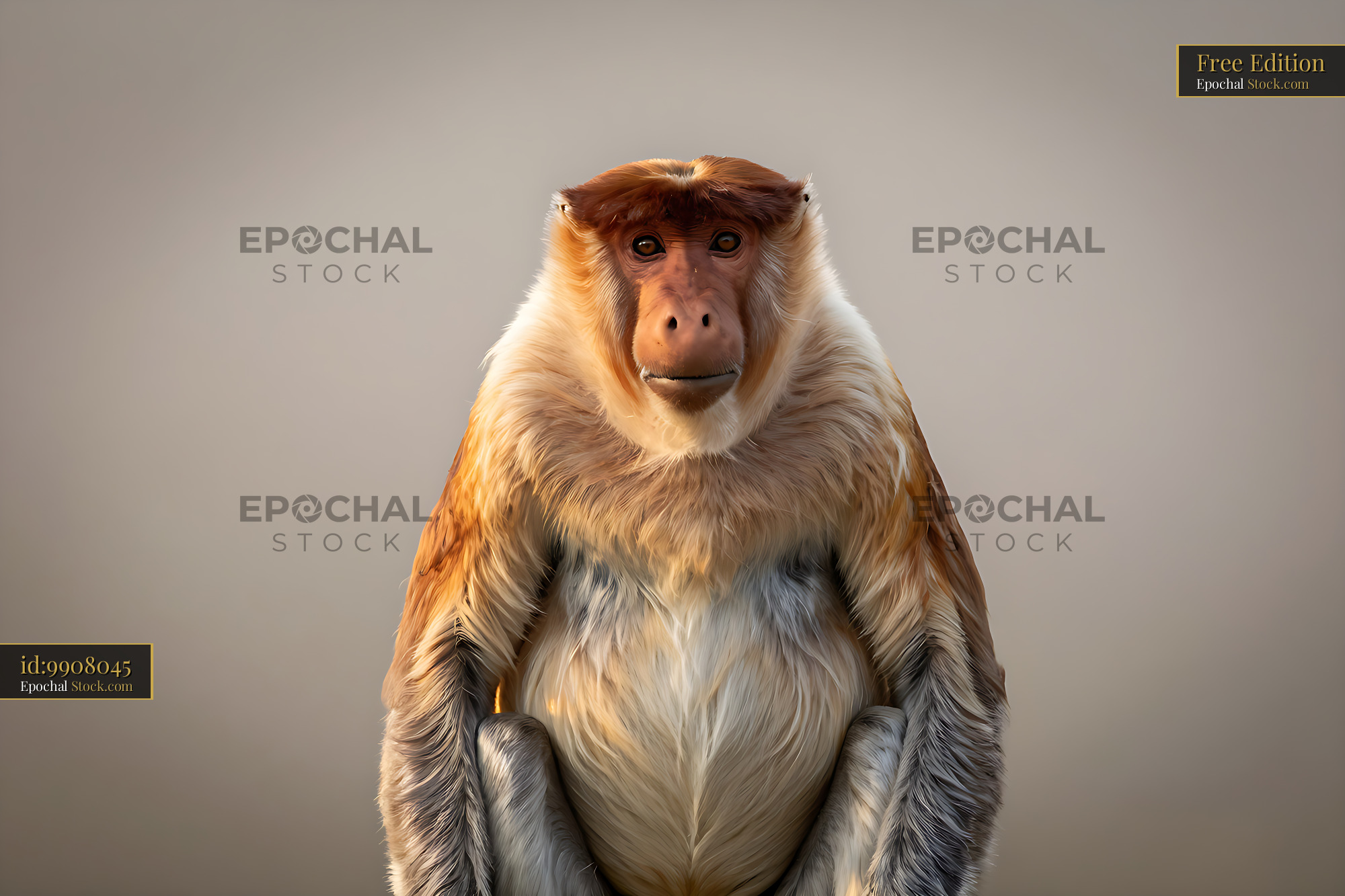 Proboscis monkey looking directly at the camera against a soft backgro - stock photo