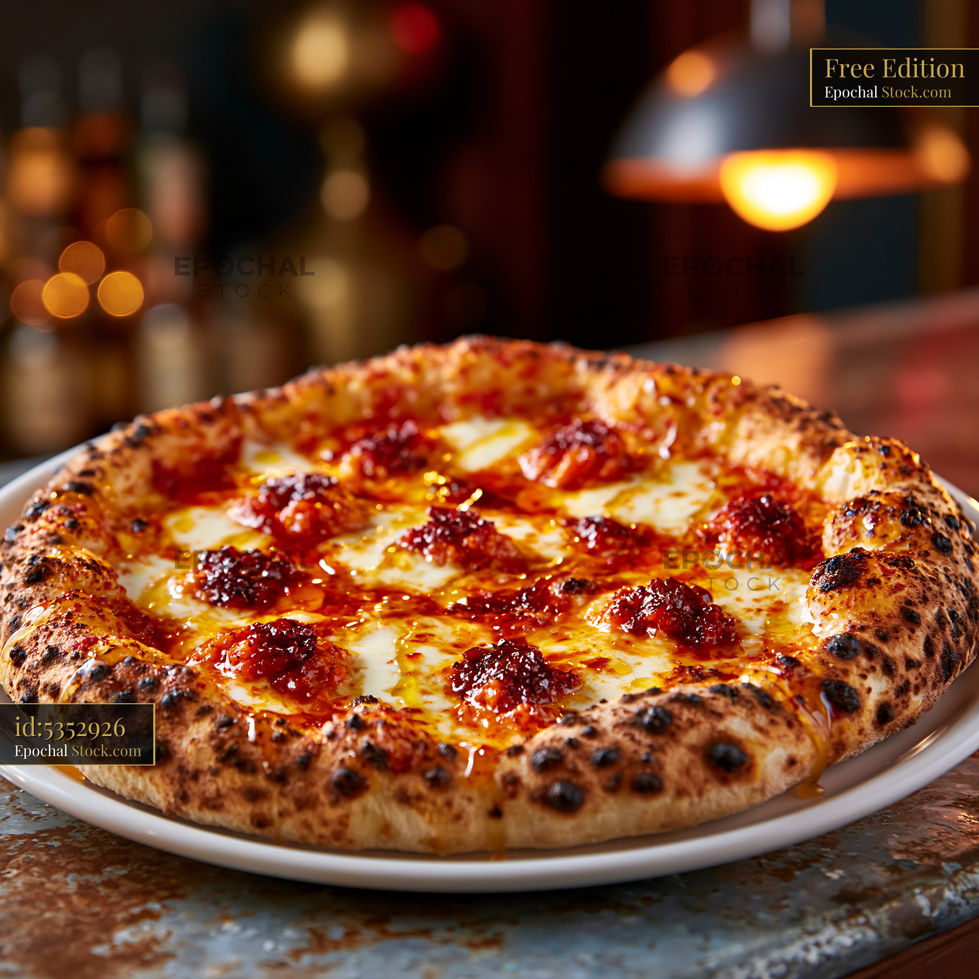 Freshly baked nduja calabrese pizza with spicy sausage and mozzarella - stock photo