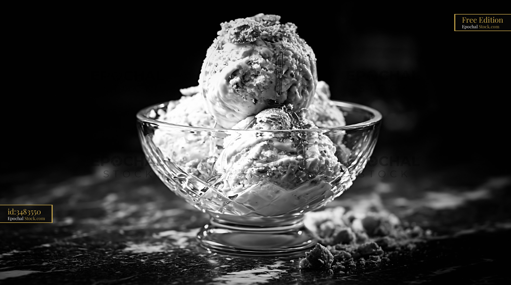 Gourmet amaretto ice cream with cookie crumbles in a crystal bowl - stock photo