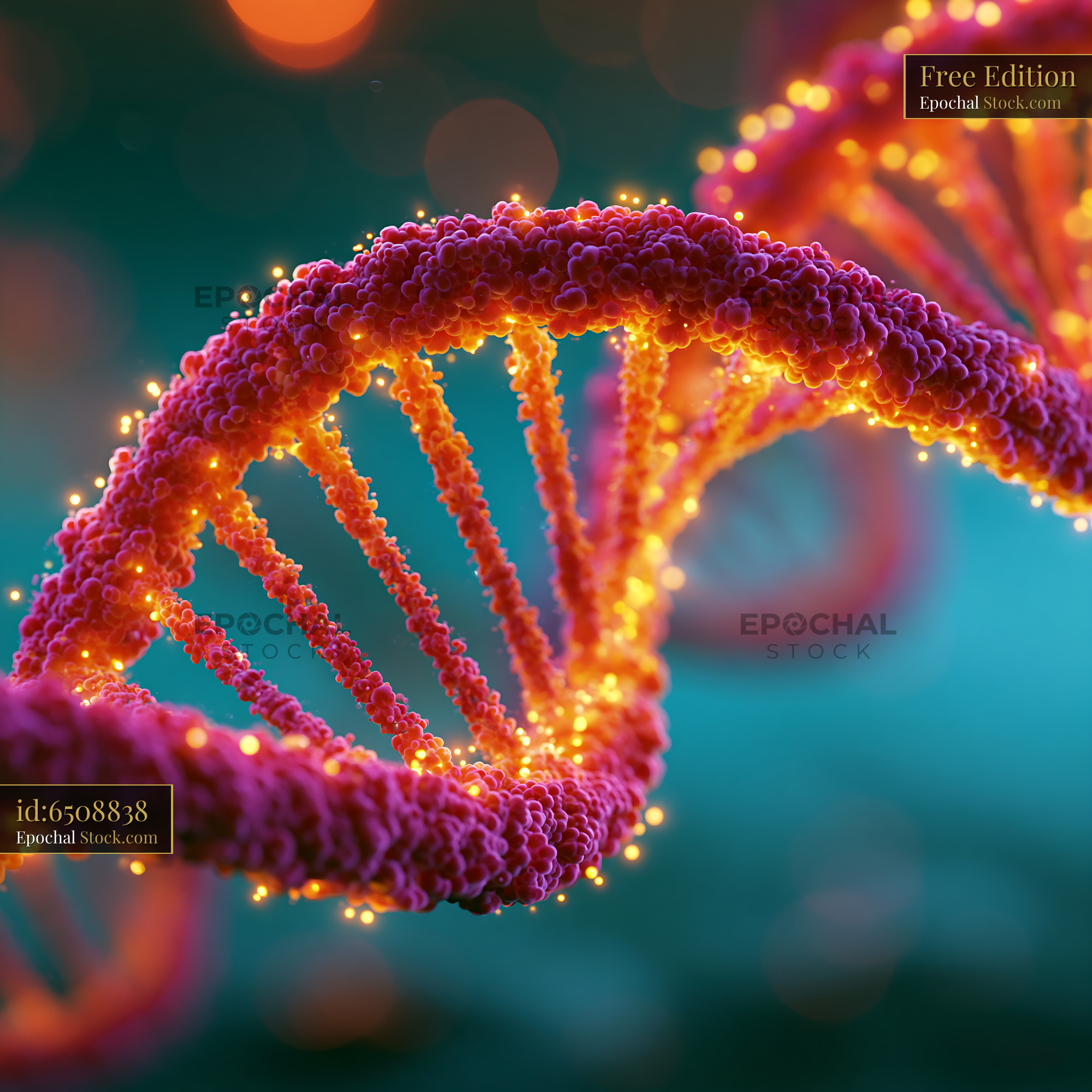 DNA double helix glowing with orange light for molecular research - stock photo
