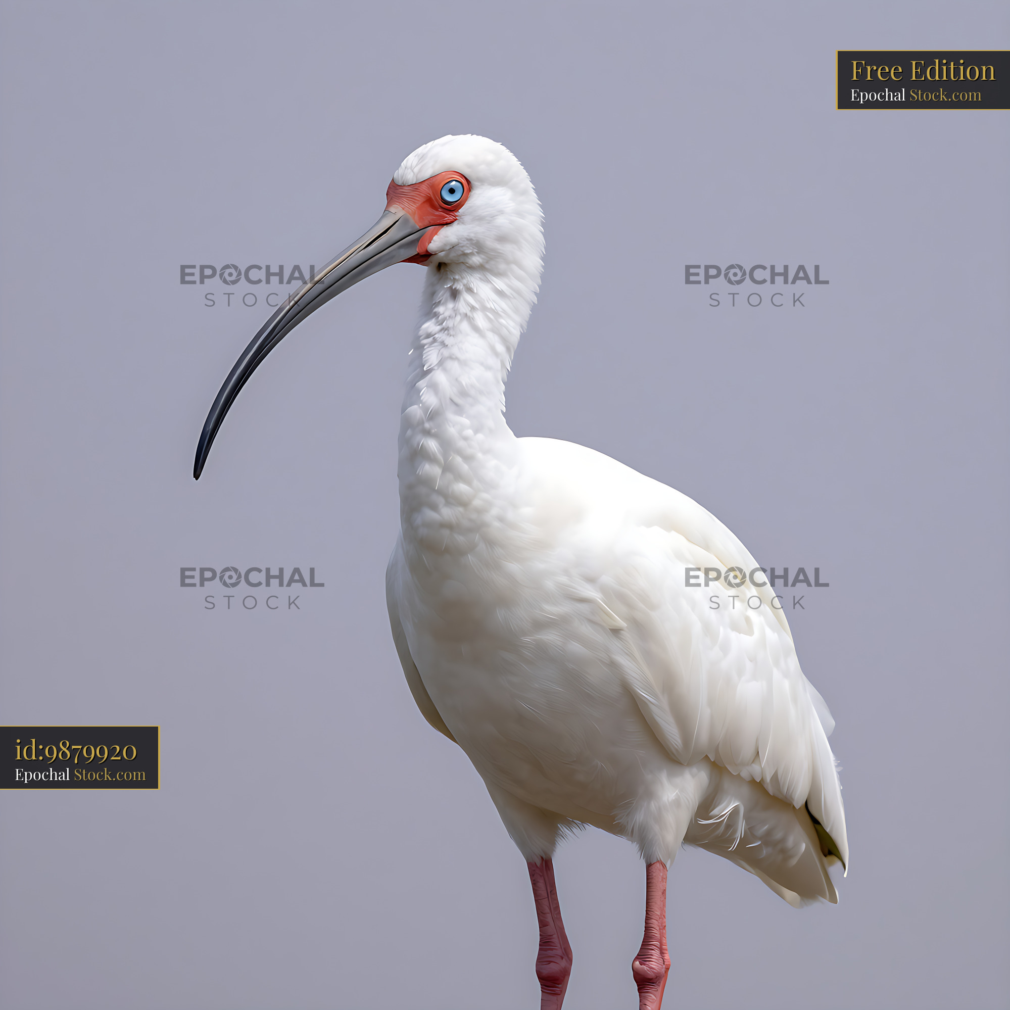 American white ibis with striking blue eyes against a grey background - stock photo