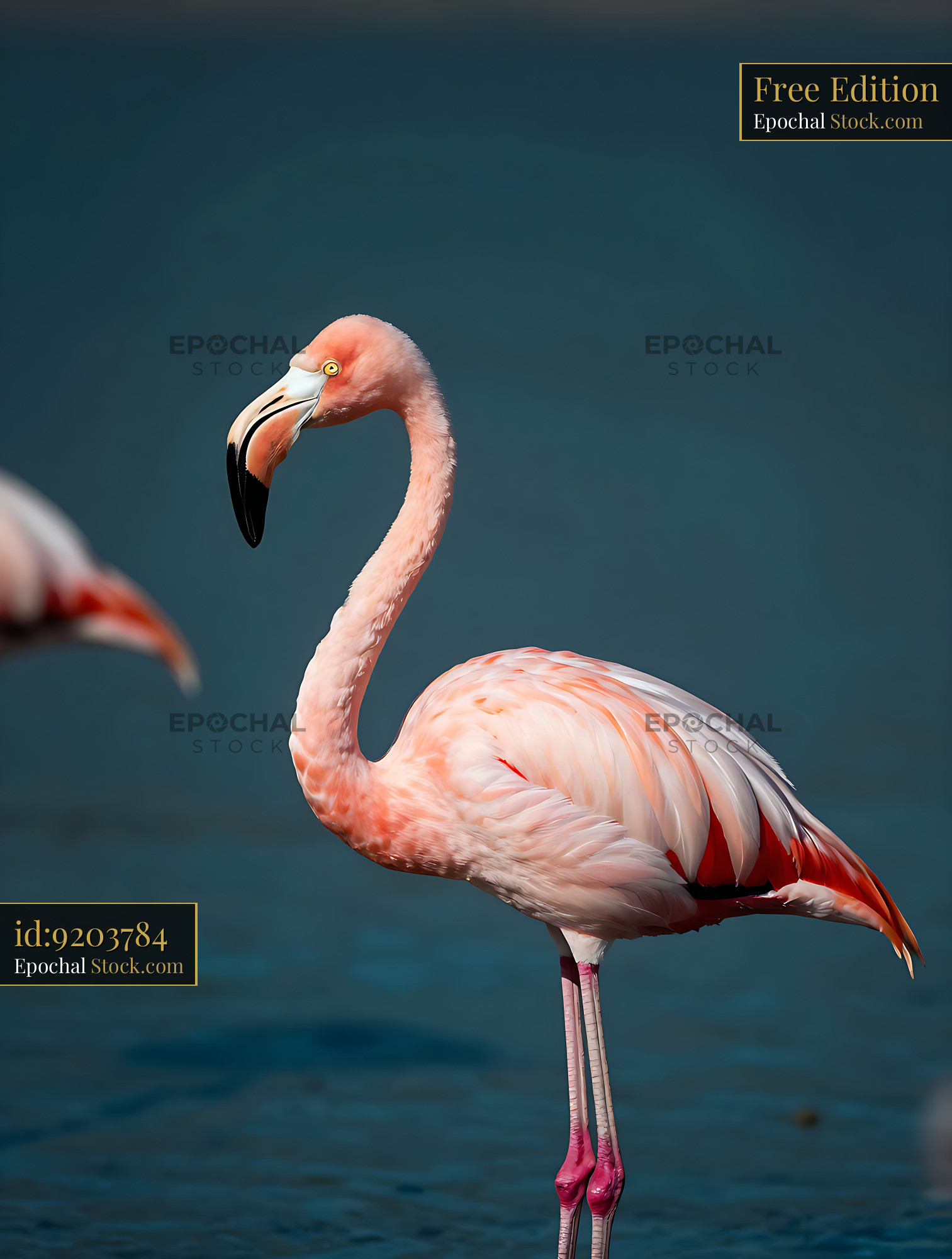 Andean flamingo standing gracefully in blue water at a lagoon - stock photo