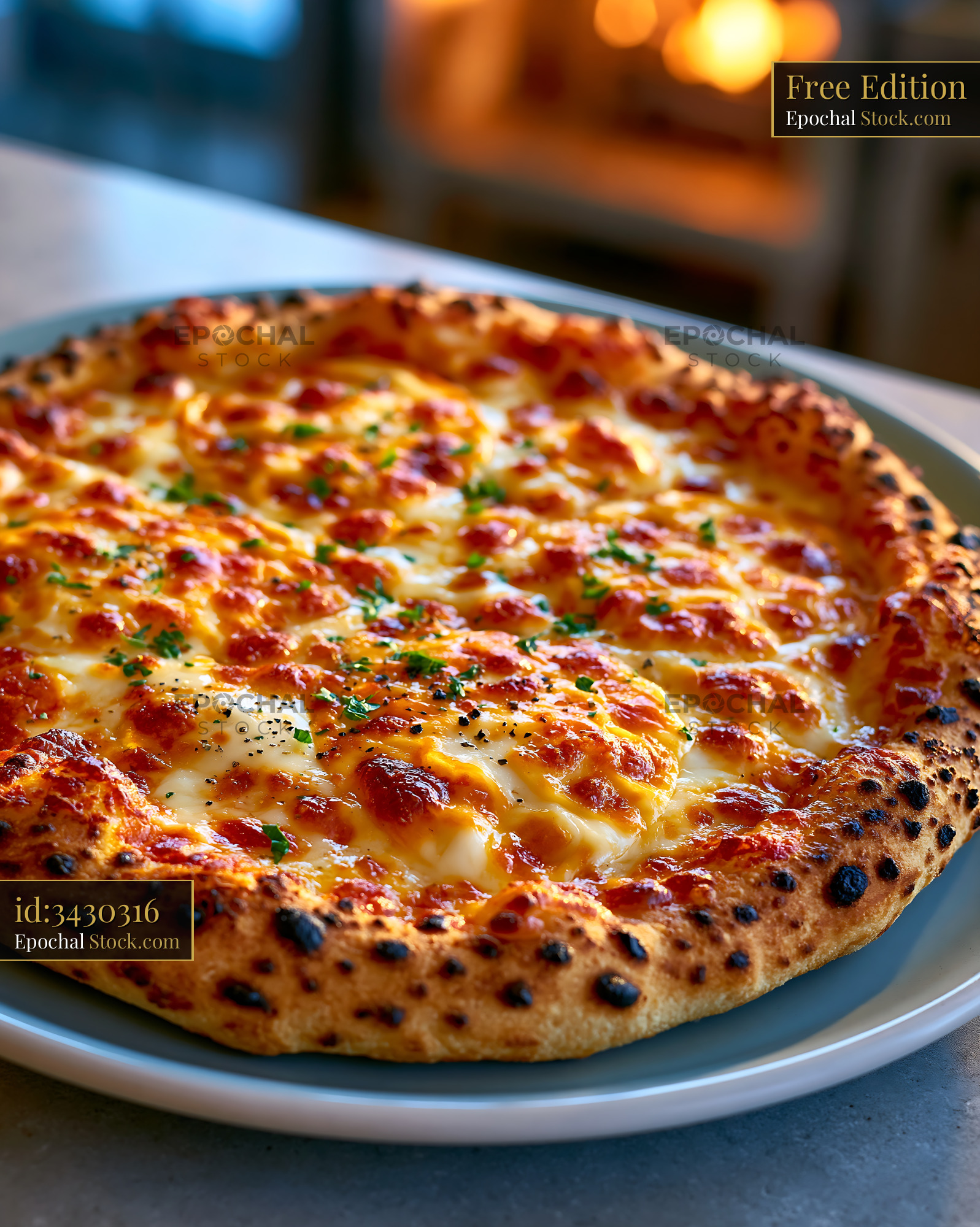Freshly baked scamorza affumicata pizza with artisanal charred crust - stock photo