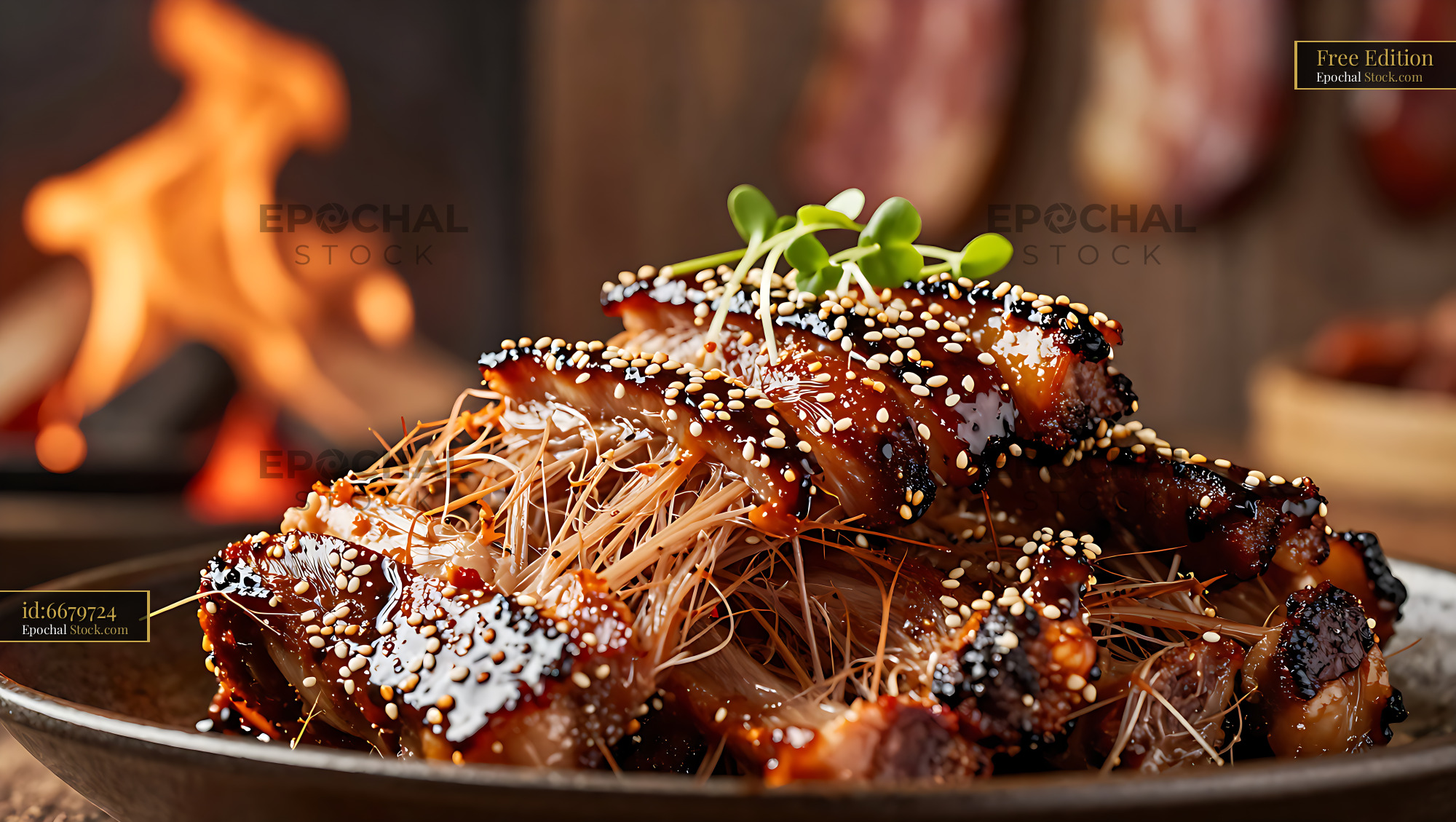 Traditional Henan Hao Rou braised pork with sesame by an open fire - stock photo