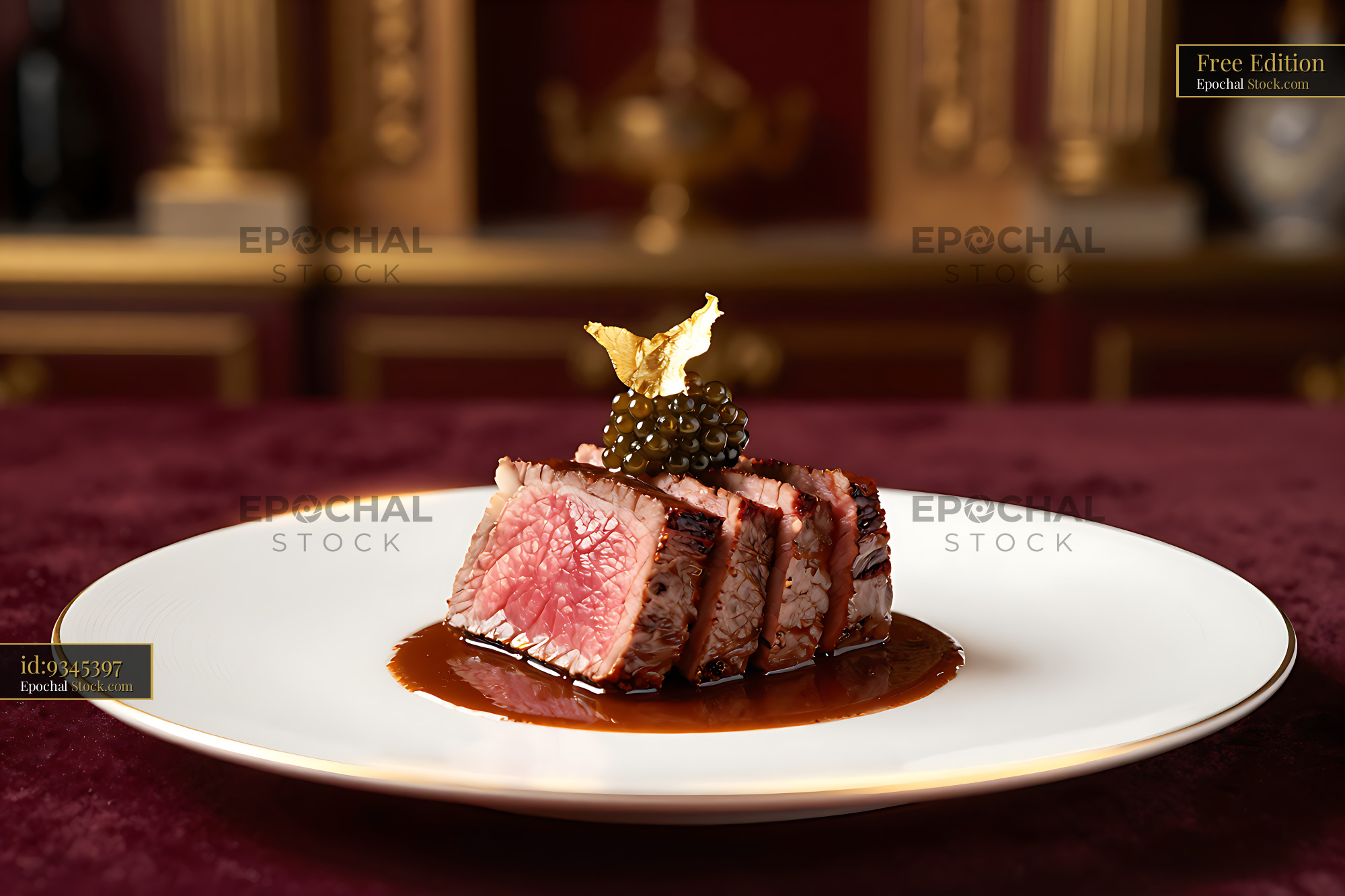 Sliced beef tenderloin with xo sauce and caviar in a fine dining setti - stock photo