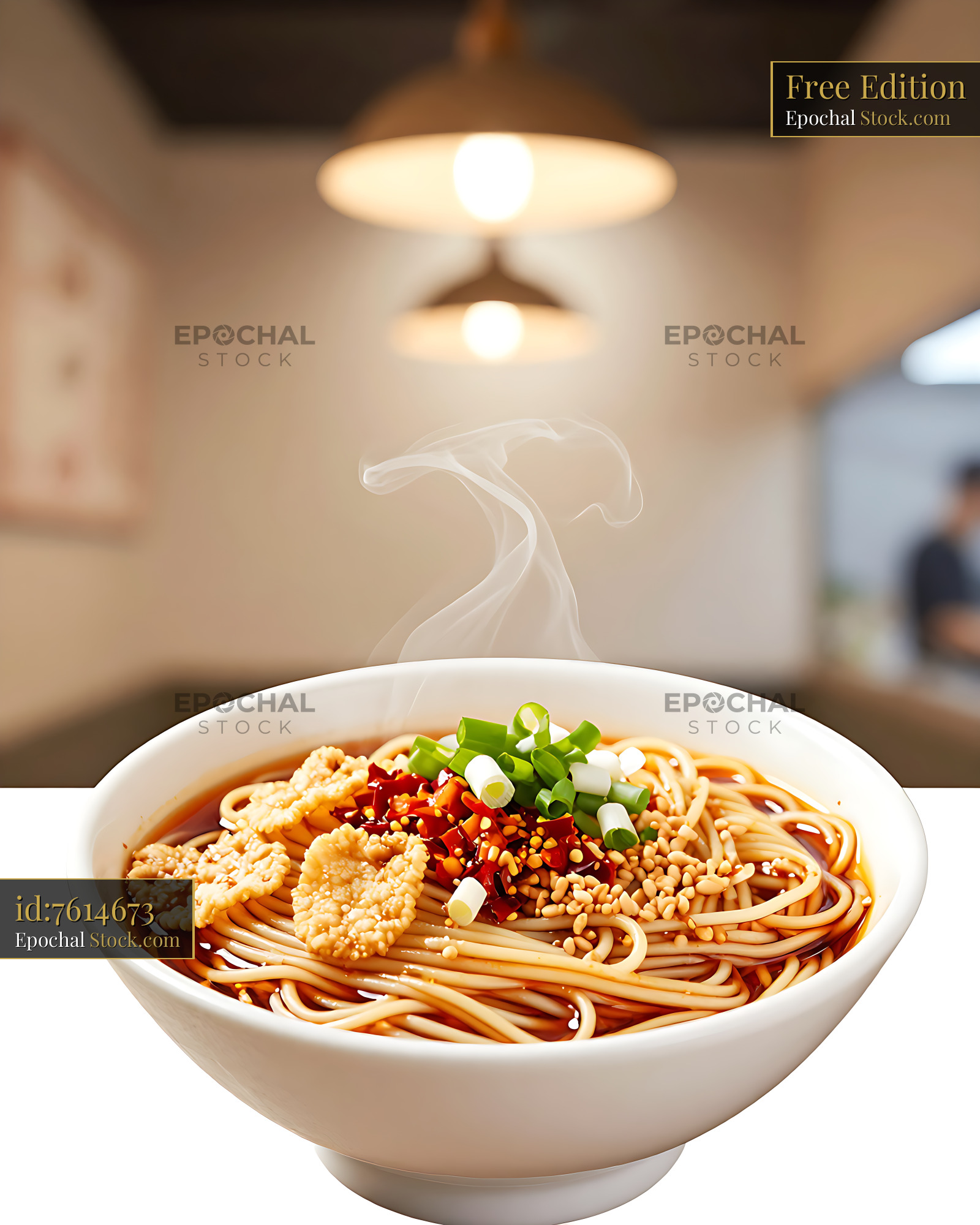Steaming bowl of authentic Youpo Che Mian with chili and green onions - stock photo