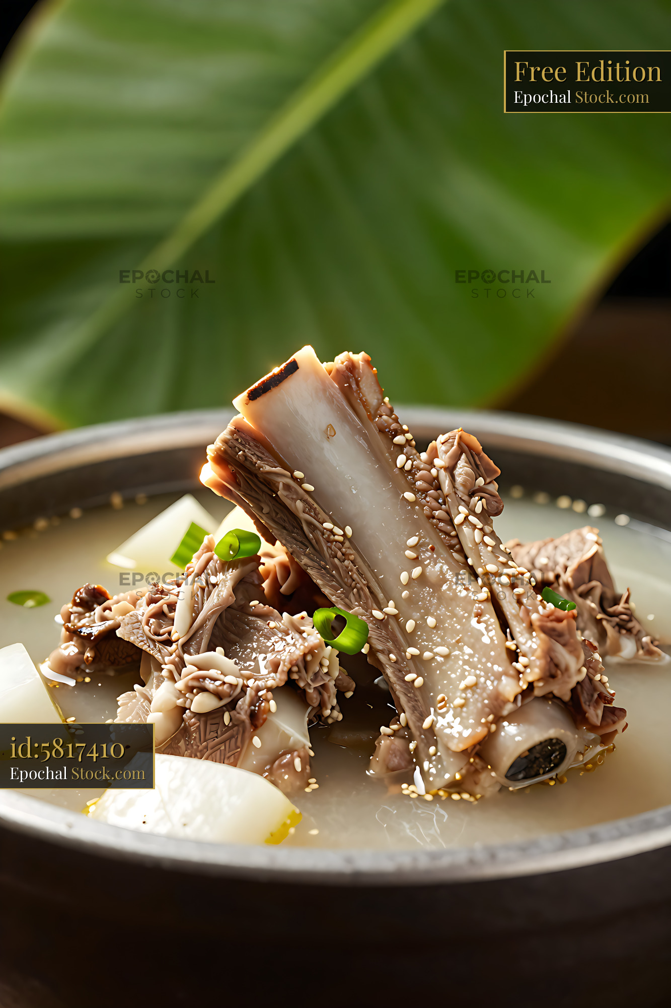 Gangwon Maeul Galbi Tang beef short rib soup with radish and sesame - stock photo