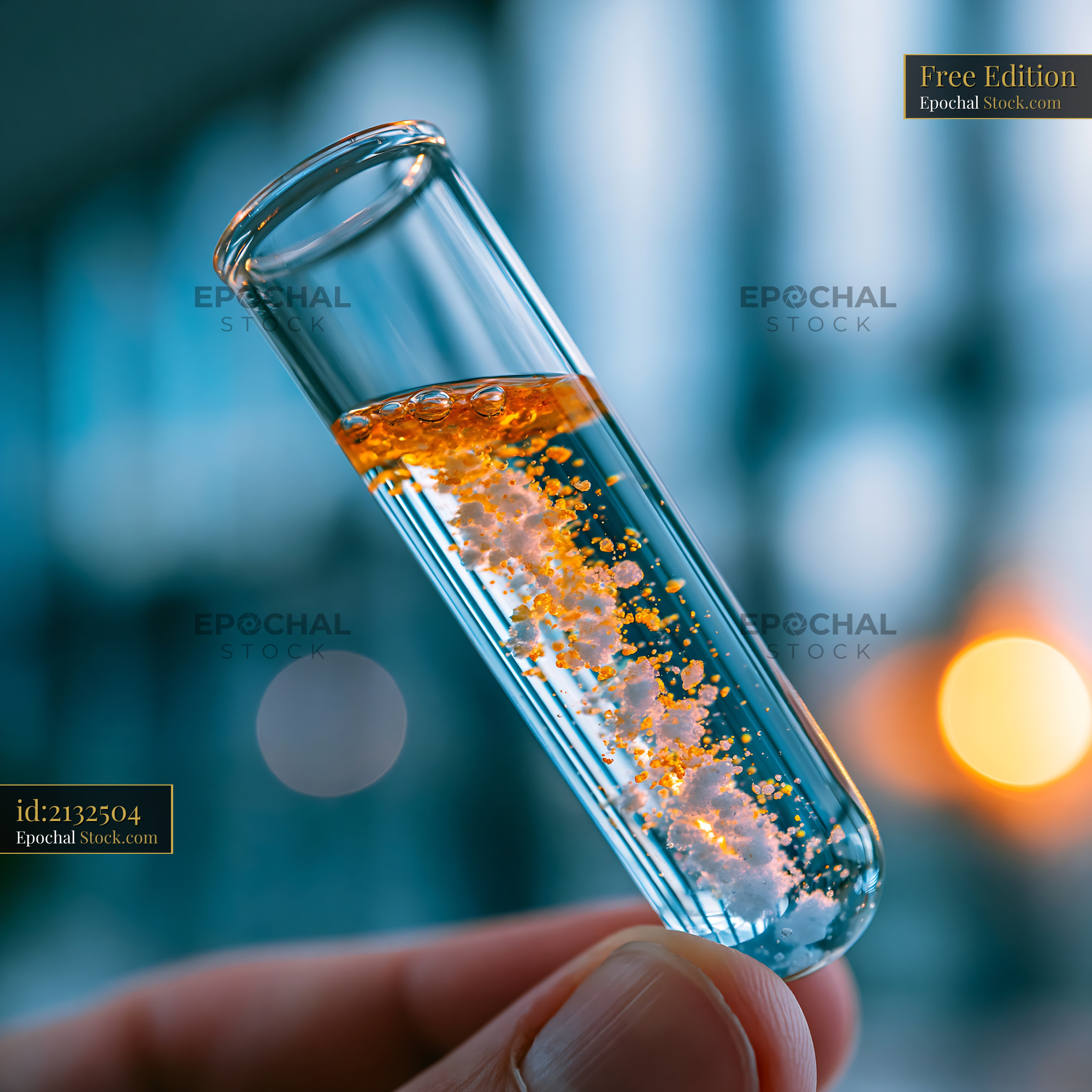 Hand holding test tube with temperature dependent protein precipitatio - stock photo