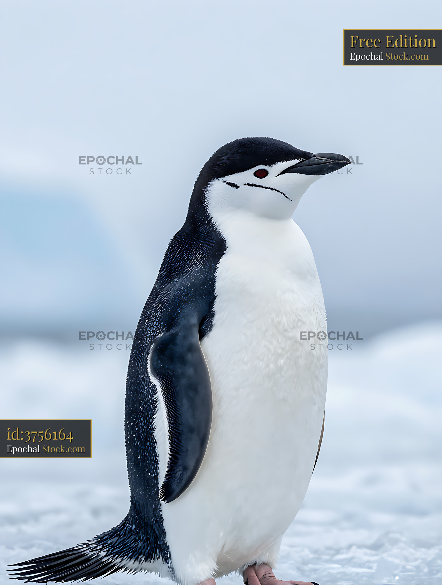 Chinstrap penguin standing on ice in the Antarctic wilderness - stock photo