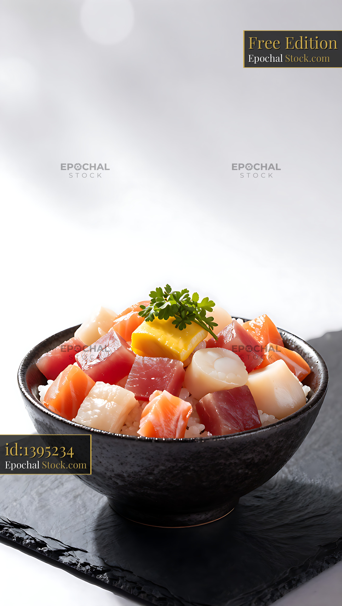 Kaisen Bara Chirashi bowl with fresh cubed sashimi and scallops - stock photo