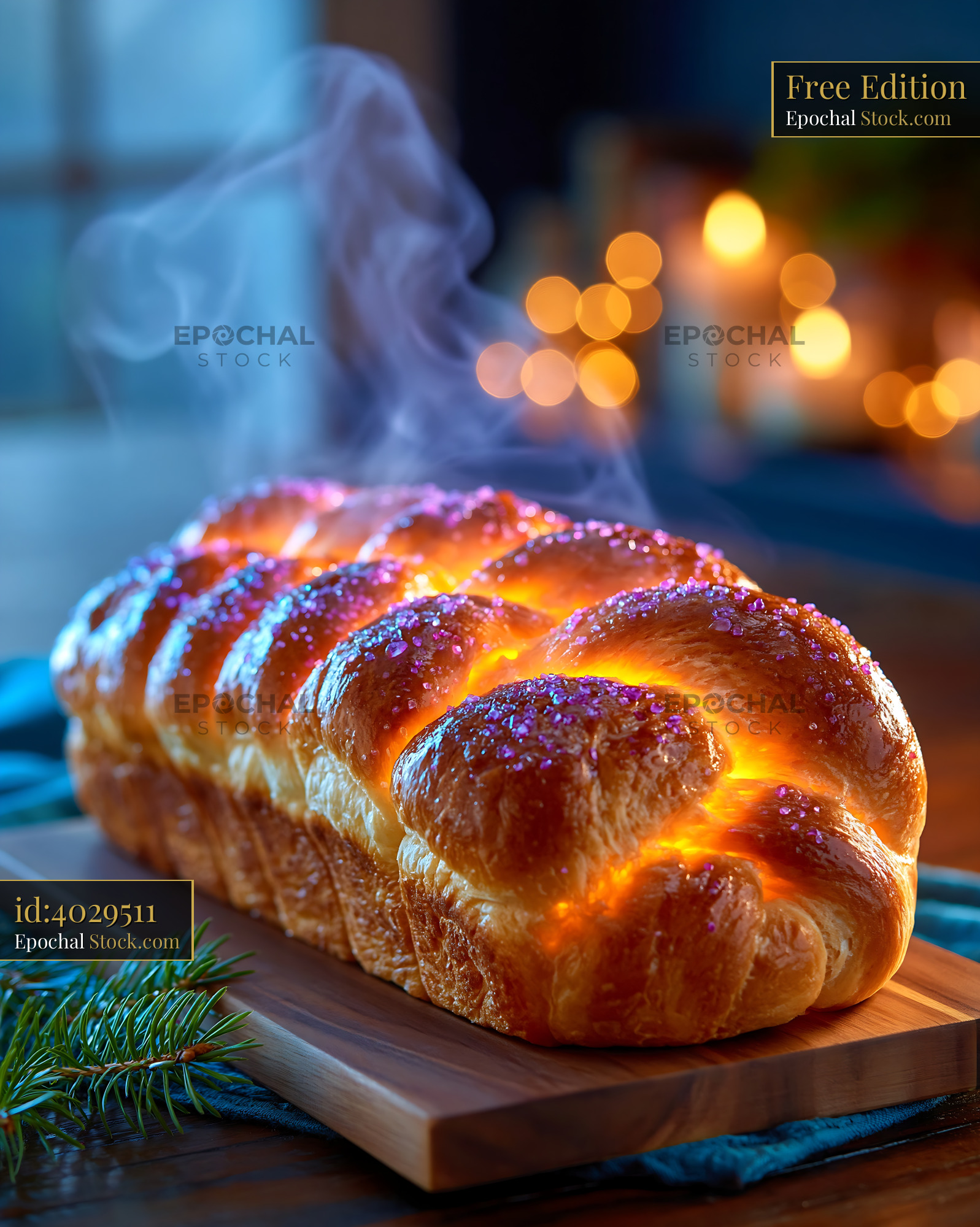 Freshly baked amish friendship german bread steaming on wooden board - stock photo
