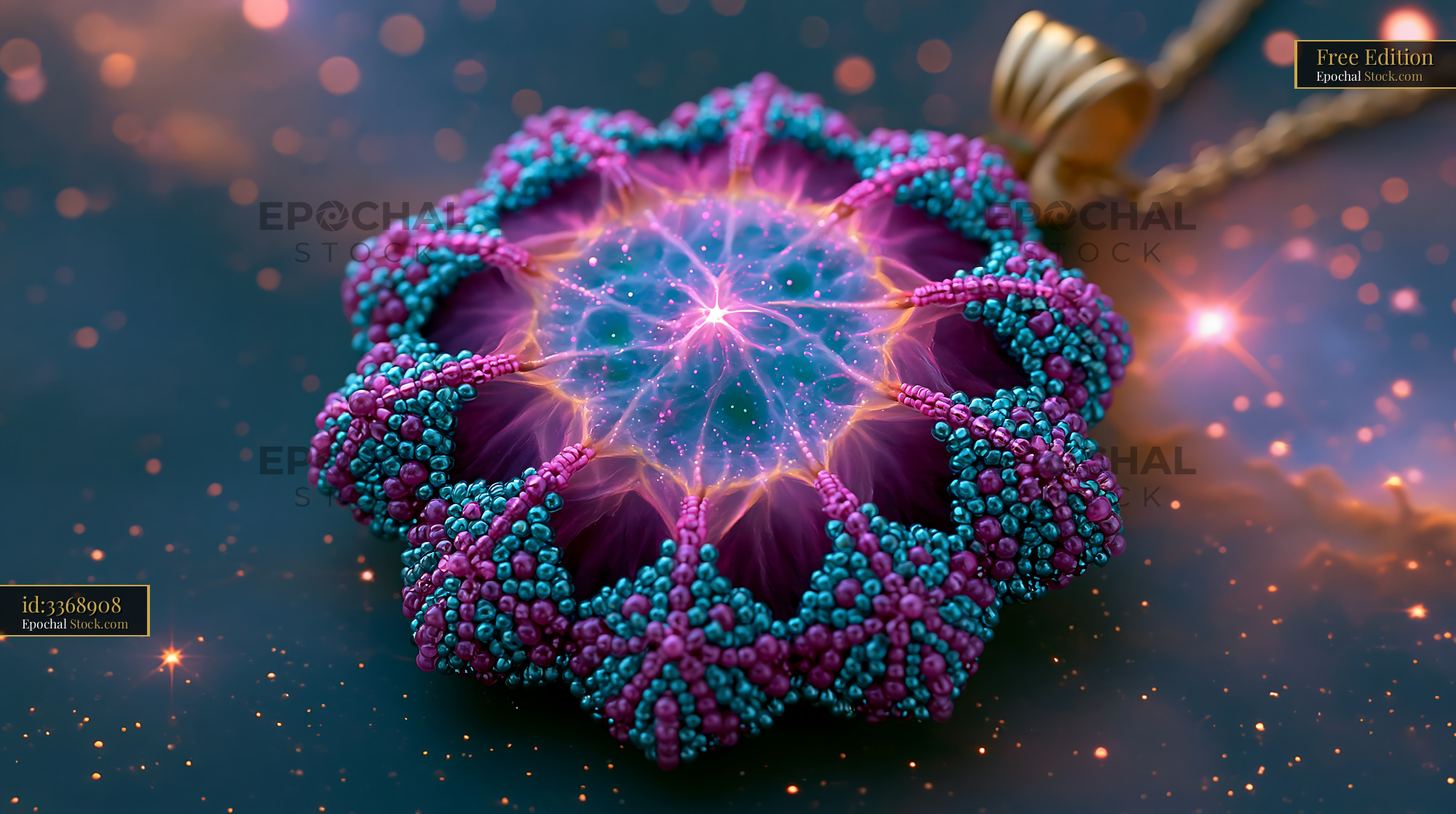 Intricate PN G054.2-03.4 necklace with glowing cosmic beads - stock photo