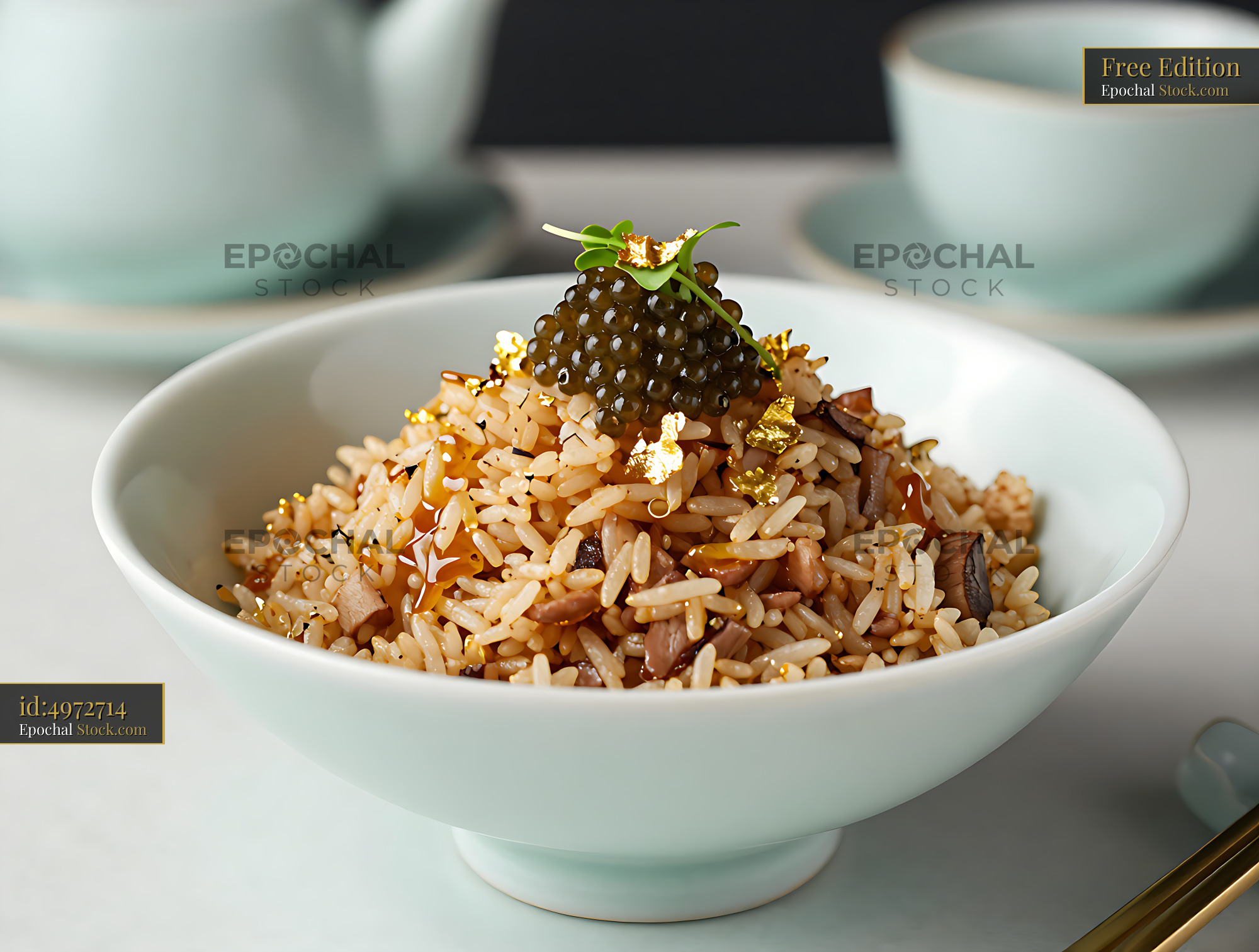 Gourmet A5 wagyu fried rice topped with caviar and gold leaf - stock photo
