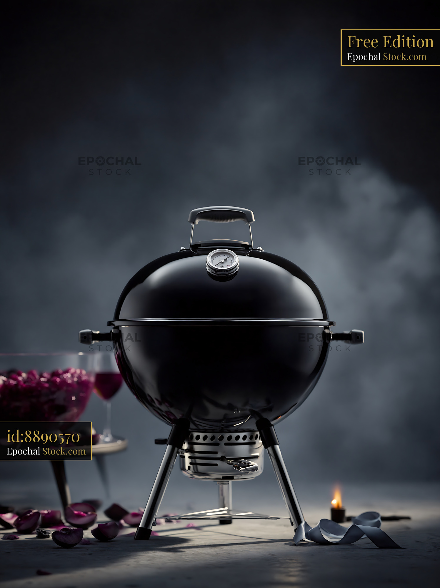 Black kettle barbecue grill at an elegant garden party at night - stock photo