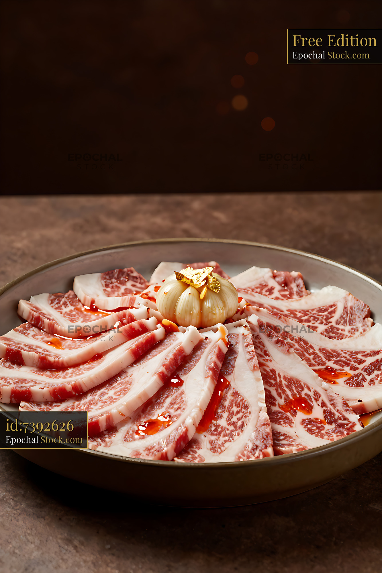 Slices of marbled Wagyu beef for premium Shuizhu Niurou on a plate - stock photo
