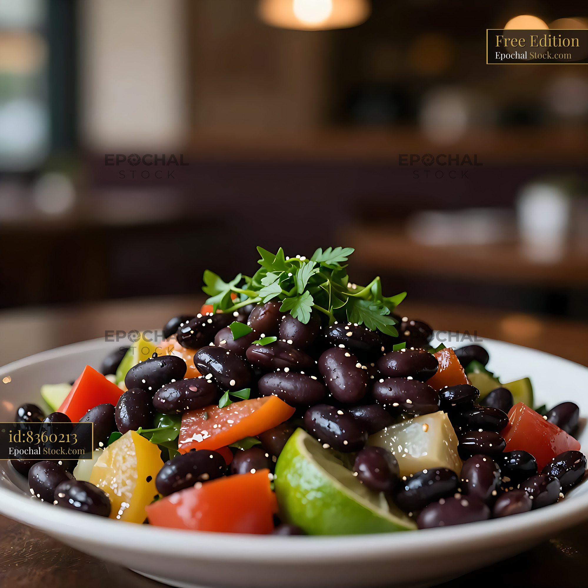 Fresh Cuban black bean salad with lime and tomatoes in a white bowl - stock photo