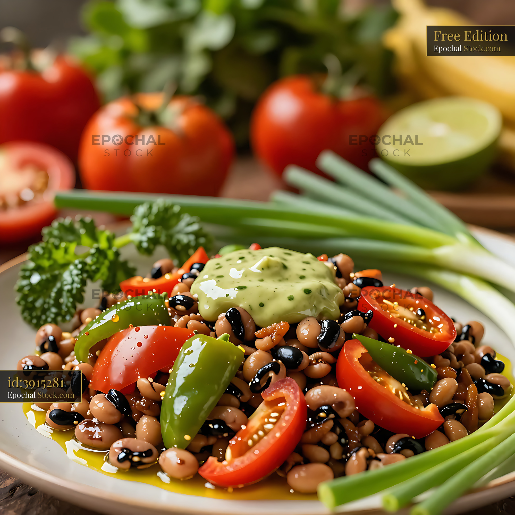 Fresh Senegalese Salade de Niebe with black-eyed peas and tomatoes - stock photo
