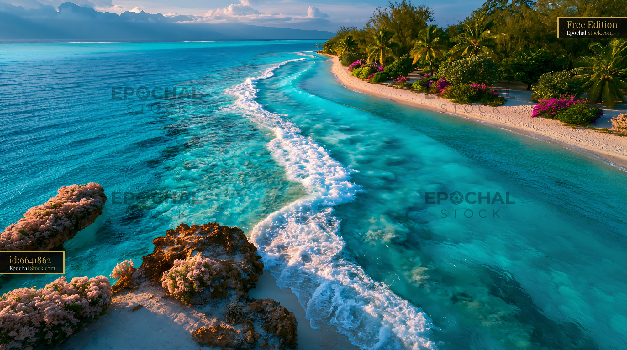 Aerial view of a tropical maldives atoll with turquoise water and beac - stock photo
