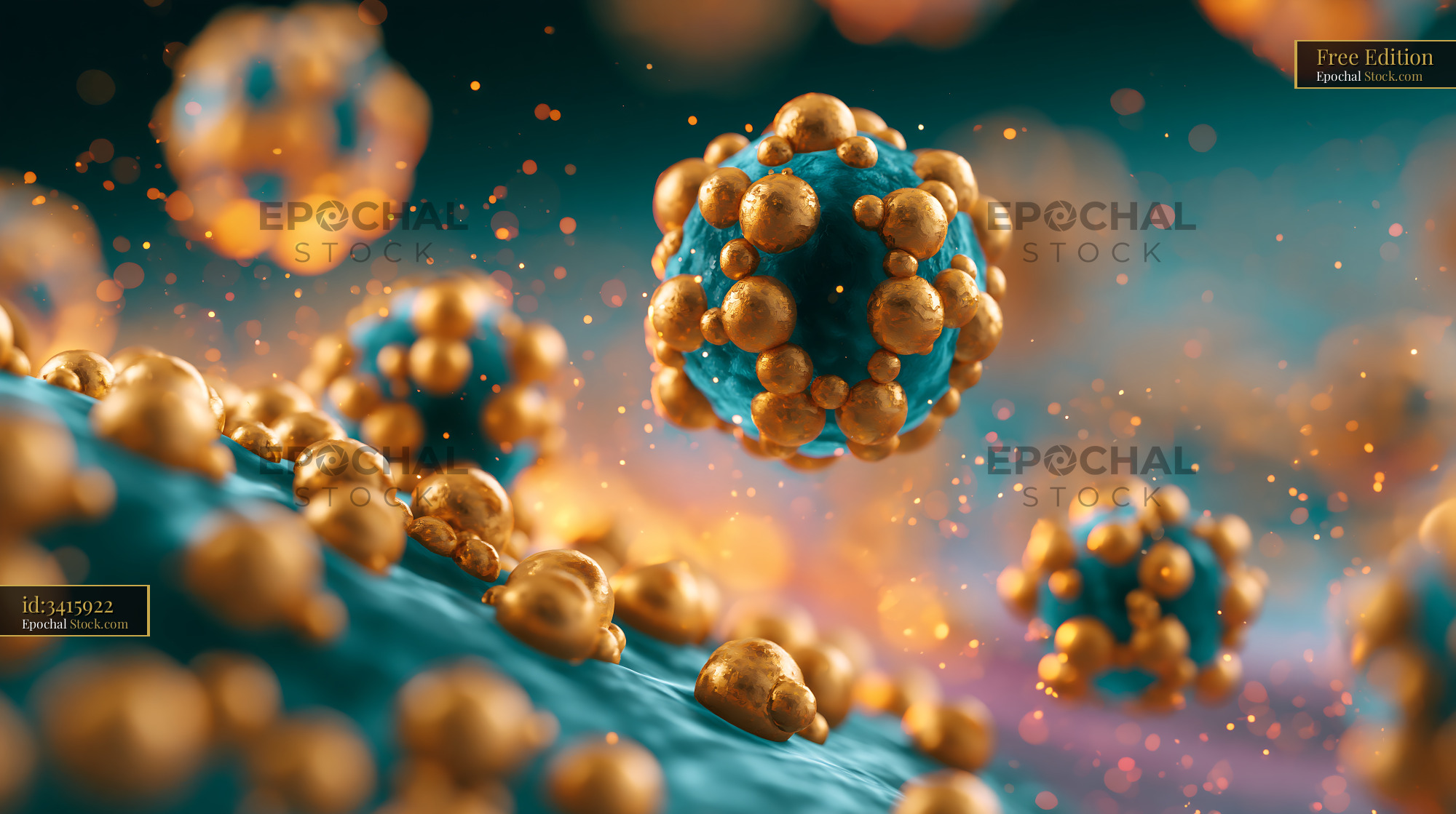 Gold nanoparticles binding to DNA structures for scientific analysis - stock photo