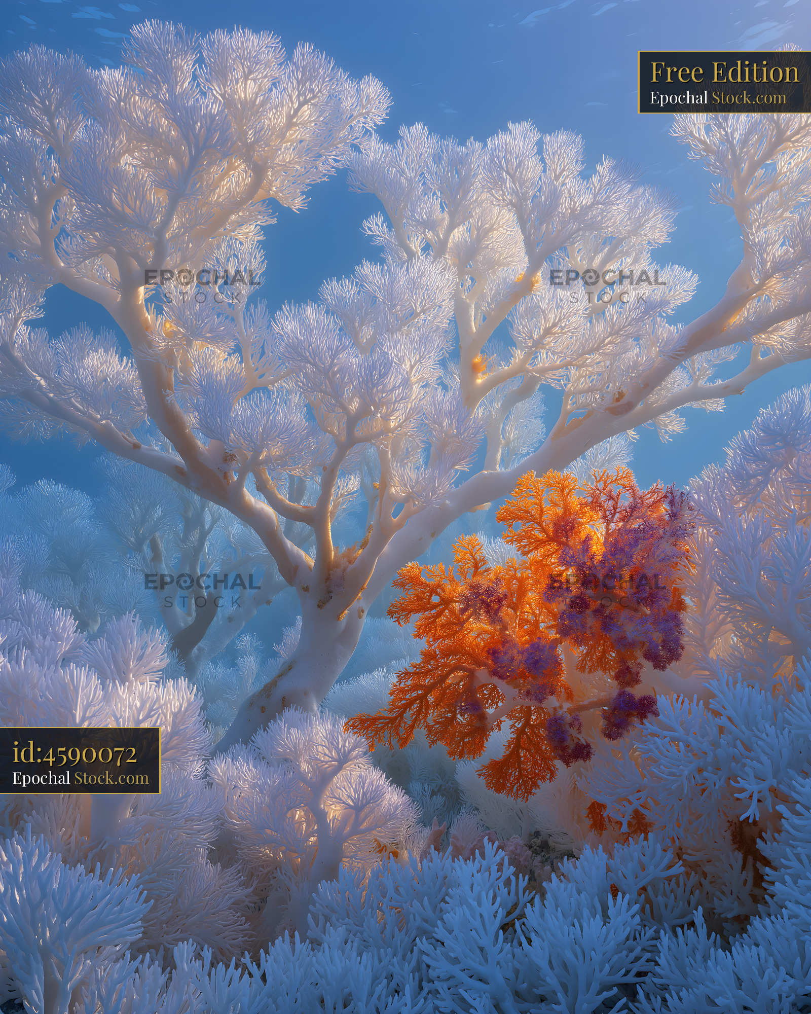 Coral reef scene with white and orange coral under water Free Premium Stock Photo