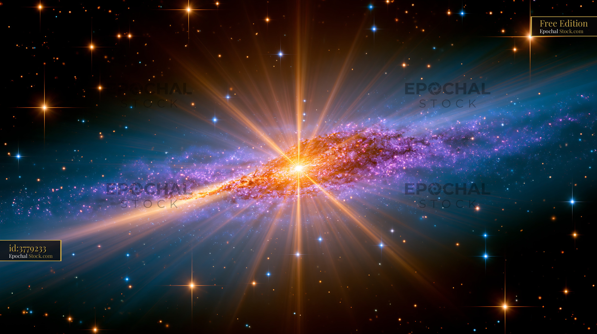 Spiral galaxy M81 Bode with glowing core and cosmic light rays - stock photo