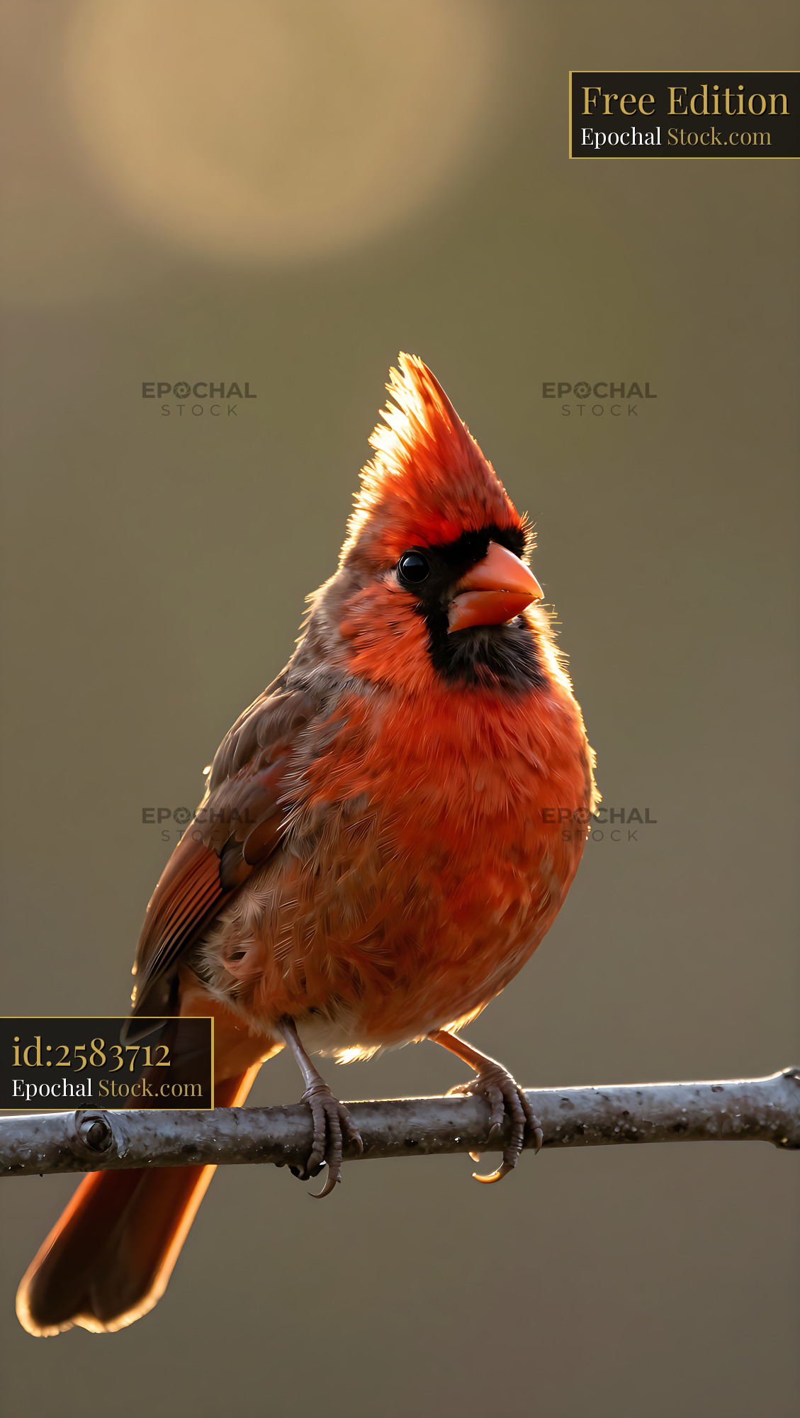 Male northern cardinal perched on a branch during golden hour - stock photo