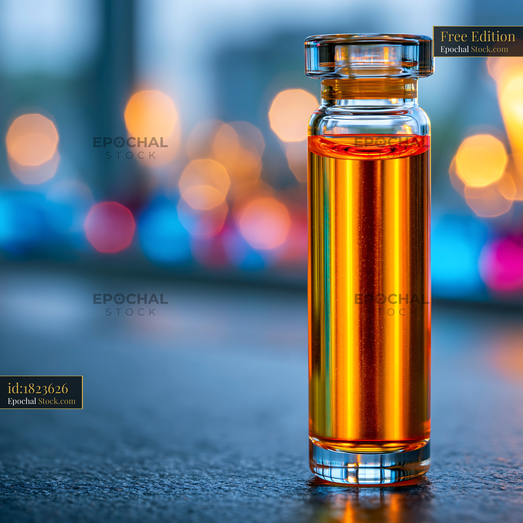 Glass vial with amber liquid for mass cytometry research in a lab - stock photo