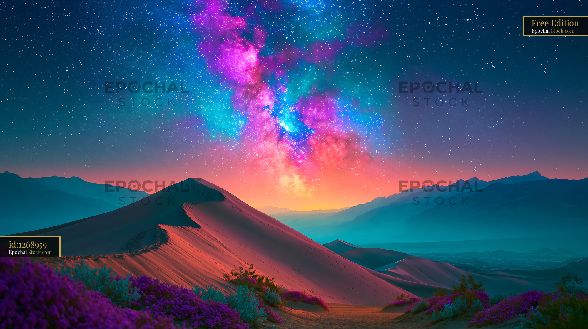 Vibrant Milky Way galaxy over sand dunes in Death Valley at night - stock photo