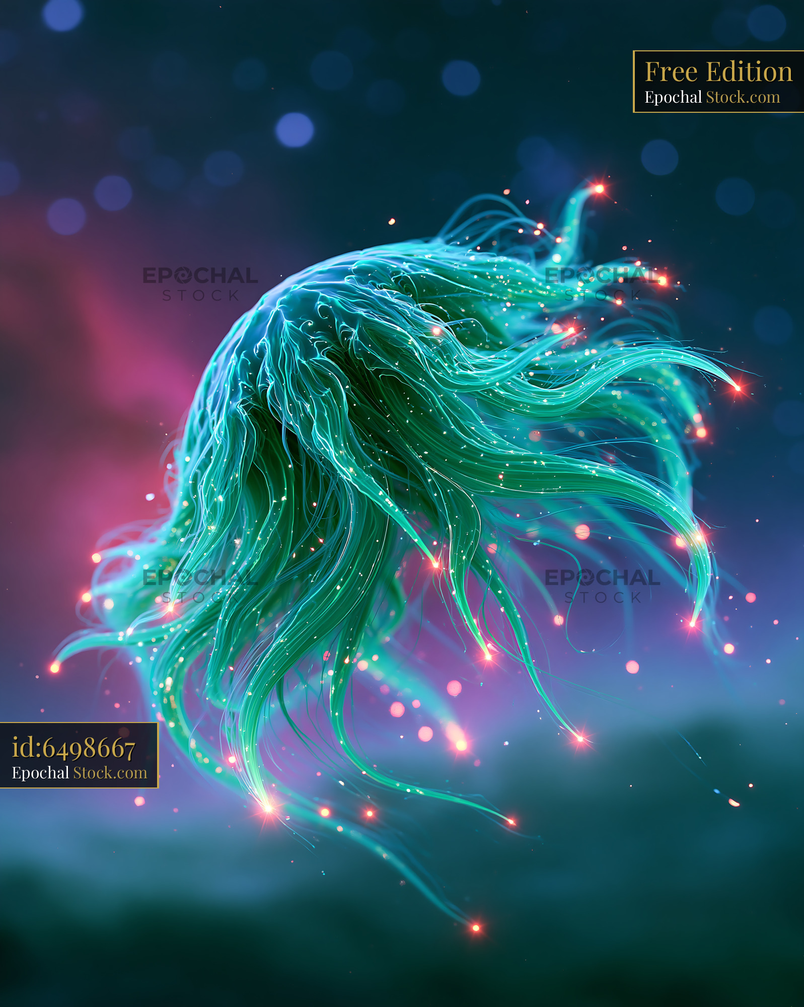 Bioluminescent organism inspired by the Abell 21 medusa nebula - stock photo