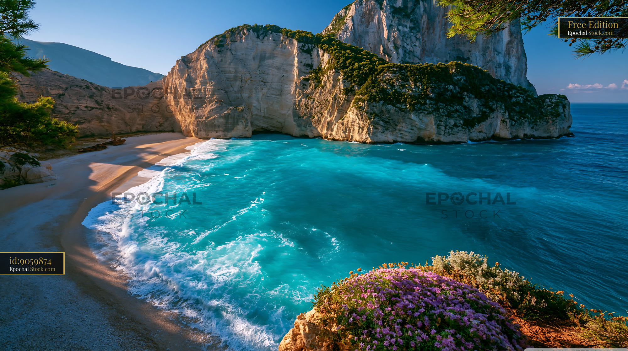 Turquoise bay with white limestone cliffs and a fringing reef - stock photo