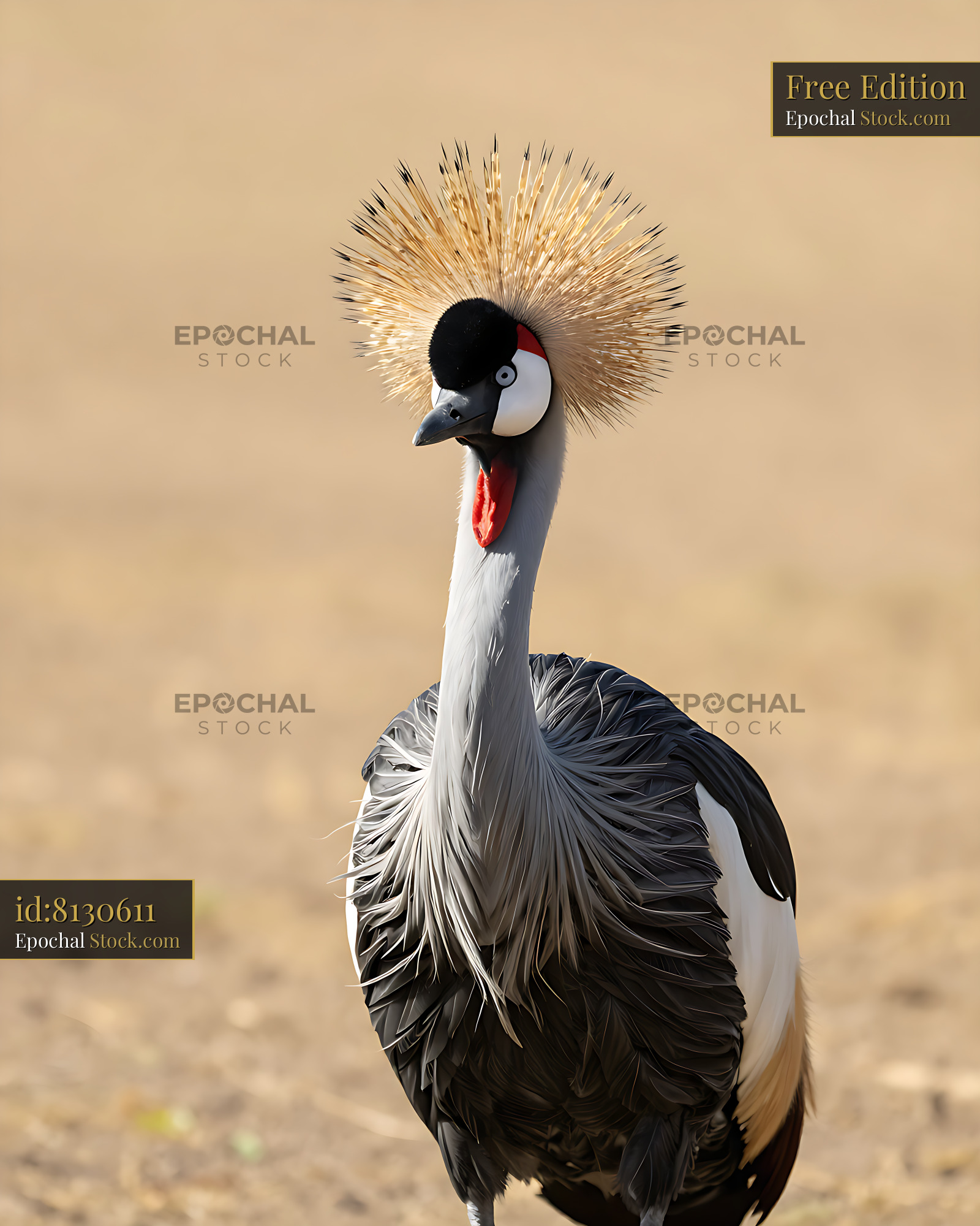 Majestic grey crowned crane with golden crest in natural habitat - stock photo