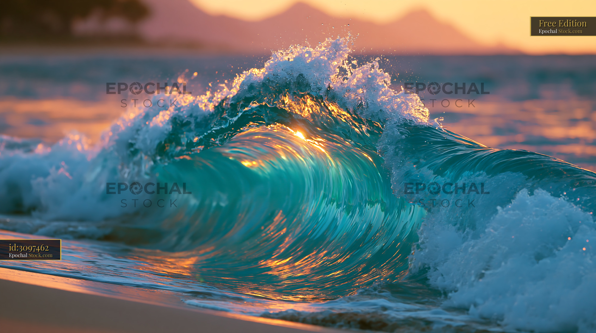 Golden light shining through a turquoise sea cave grotto ocean wave - stock photo