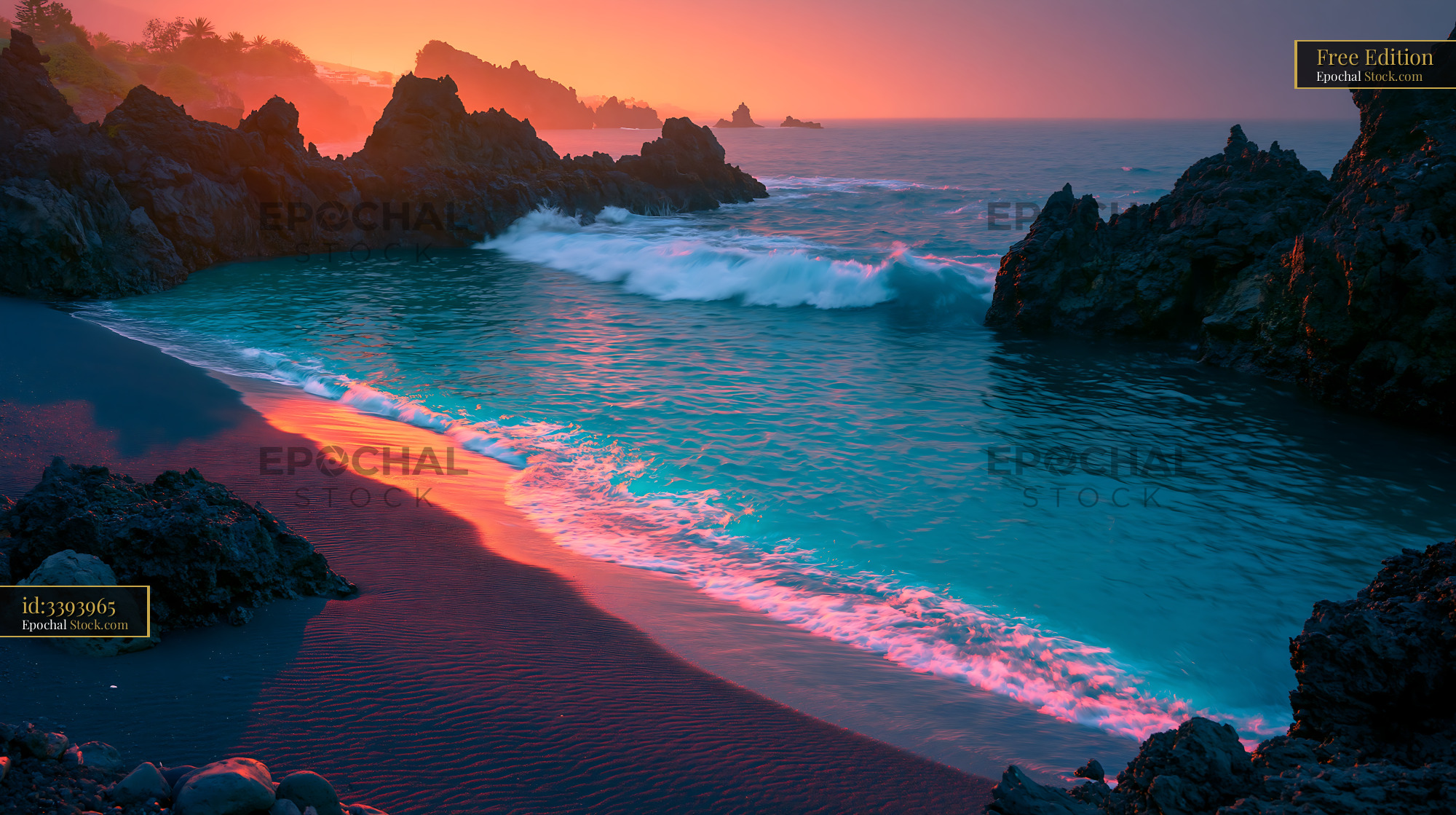 Sunset over mosteiros azores volcanic sea stacks and black sand beach - stock photo