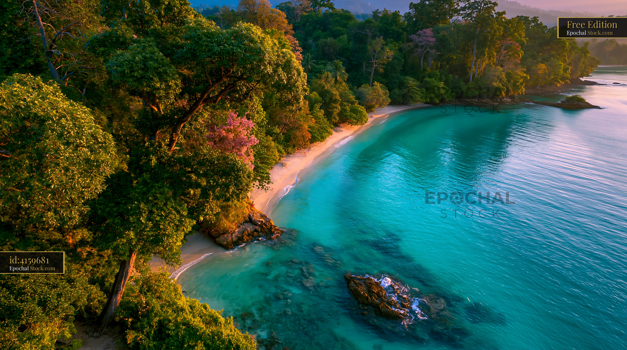 Aerial view of a tropical beach with turquoise water on Havelock Islan - stock photo