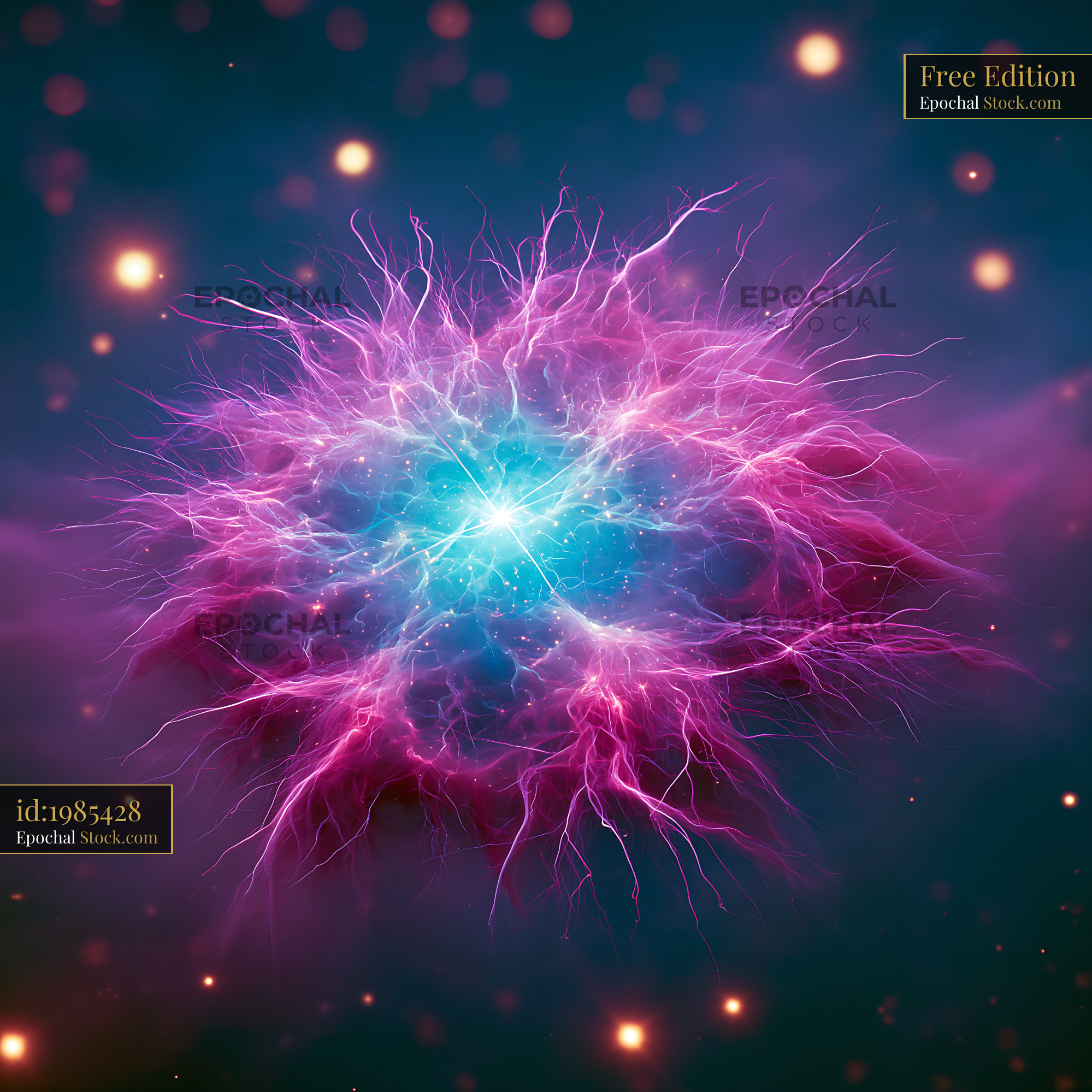 Vibrant M1 pulsar zoom with glowing cosmic filaments and bright core - stock photo