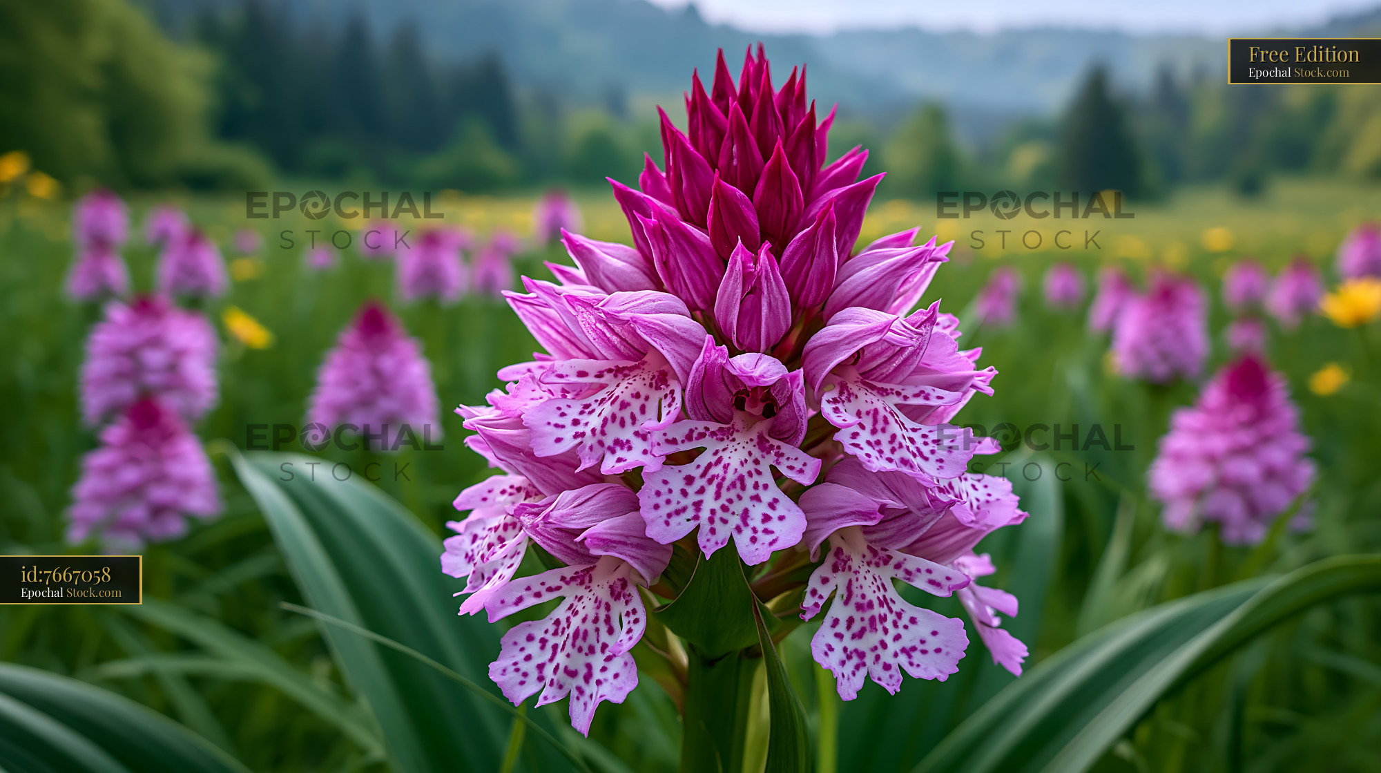 Wild pink orchid blooming in a saxon hay field during summer - stock photo