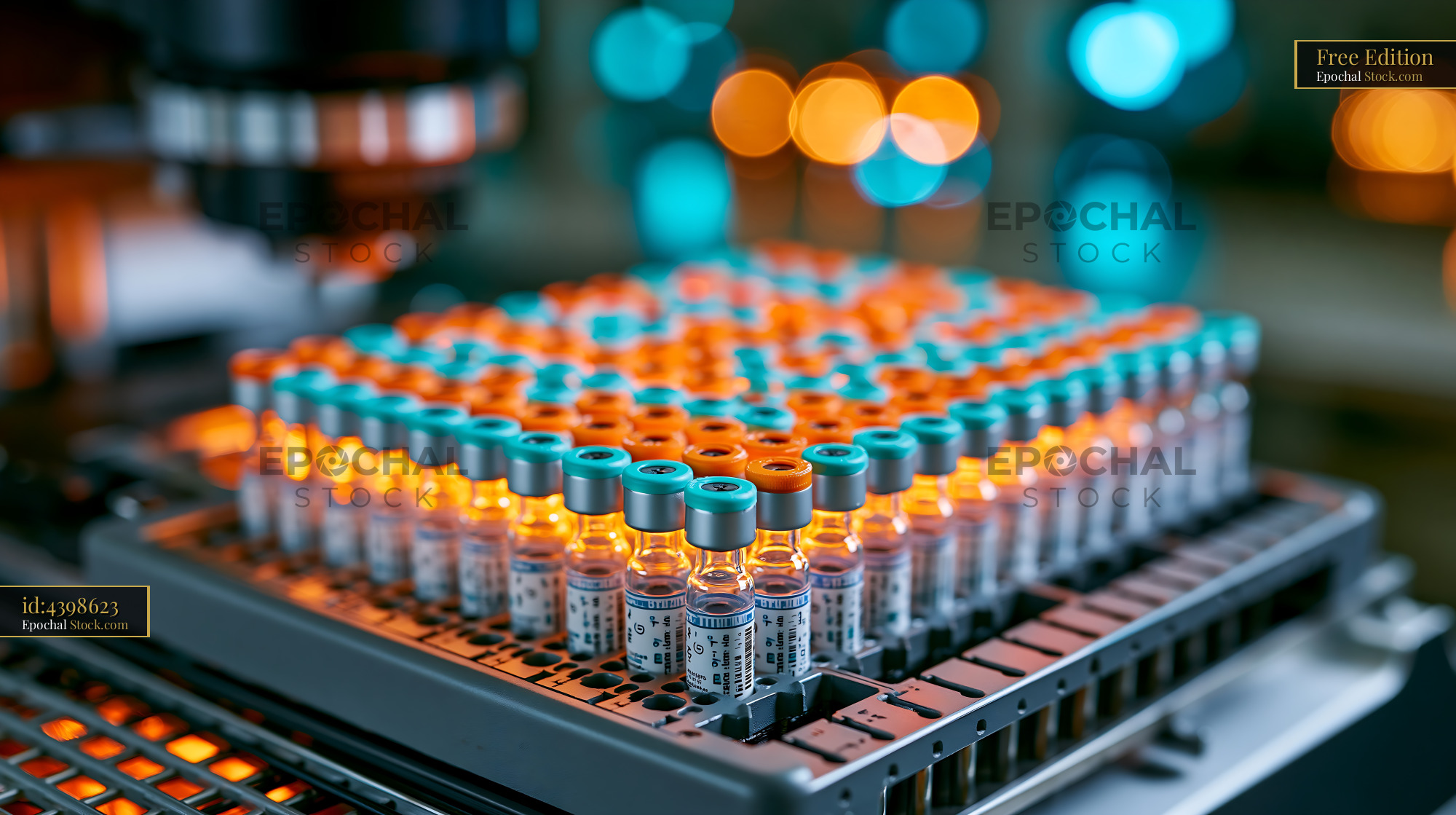 Medical vials in an automated laboratory for mass cytometry research - stock photo