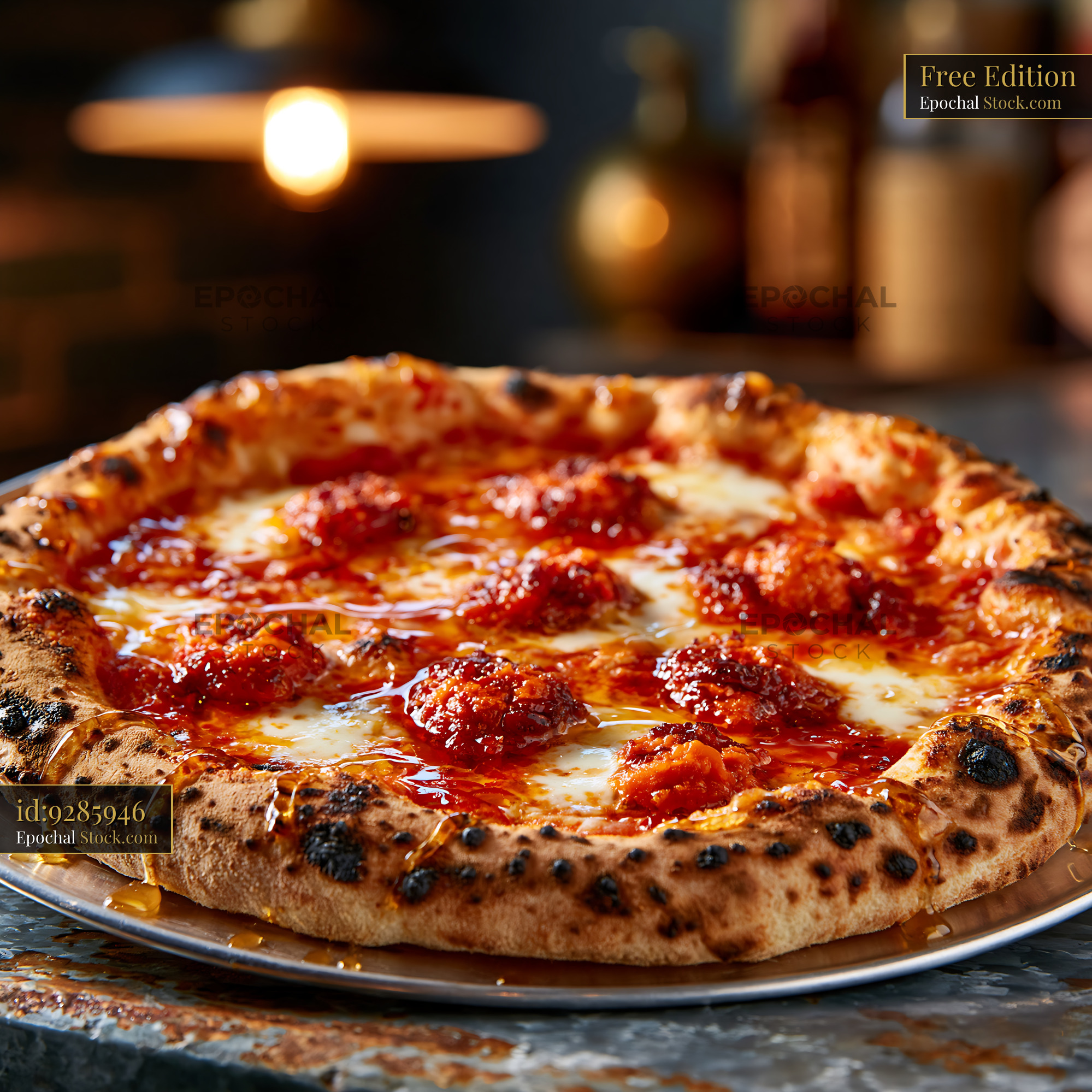 Nduja calabrese pizza with spicy sausage and honey in a restaurant - stock photo