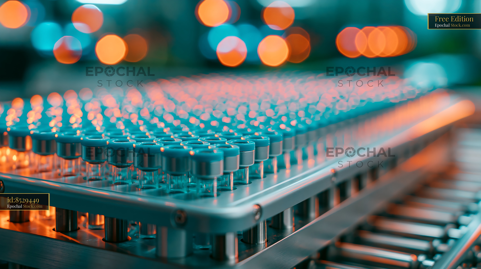 Rows of laboratory vials for inductively coupled plasma mass cytometry - stock photo