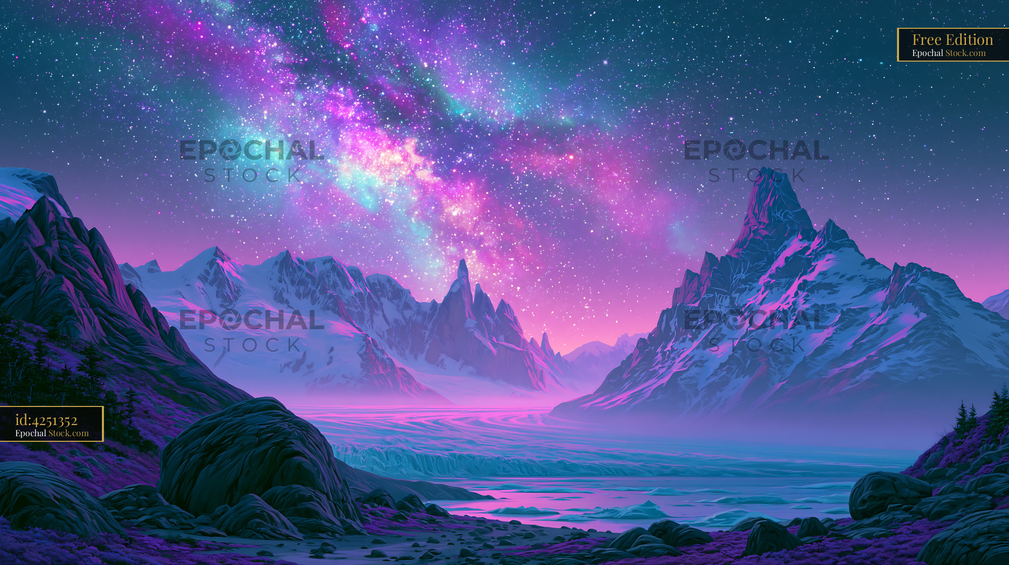 Vibrant Milky Way over snow capped mountains at dusk in Uyuni - stock photo