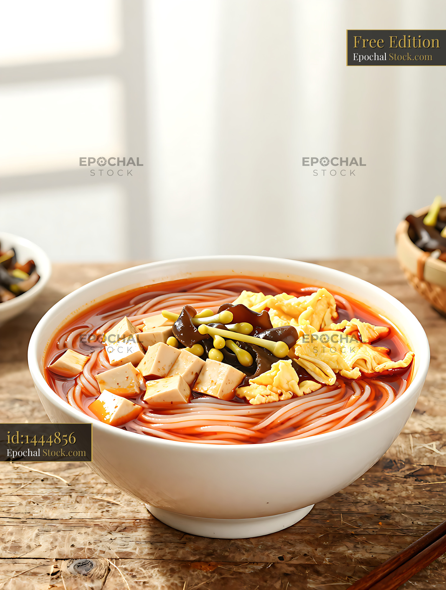 Traditional Qishan Saozi Mian noodle soup with tofu and egg - stock photo