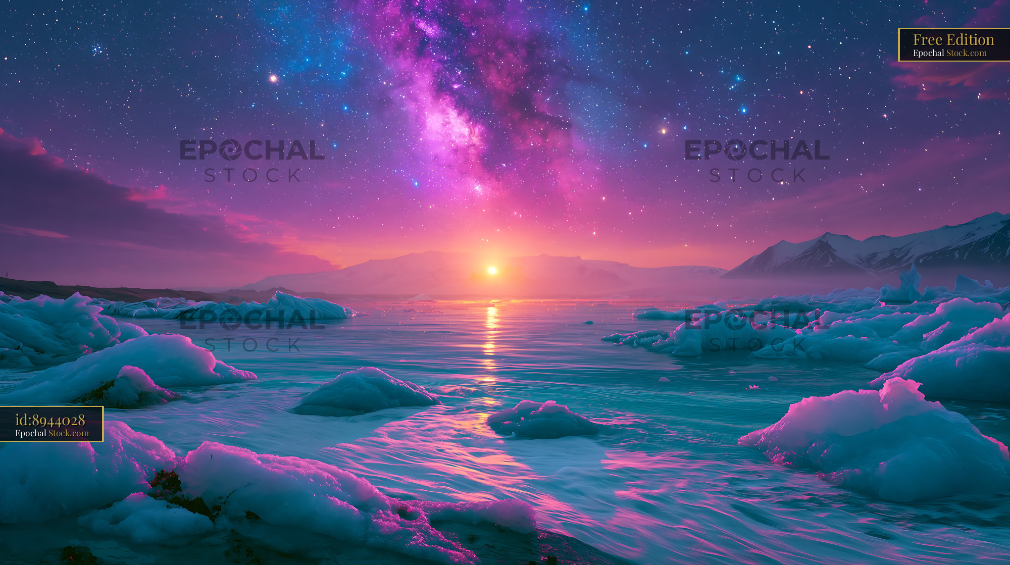 Surreal vision of sahara oasis night under a vibrant milky way - stock photo